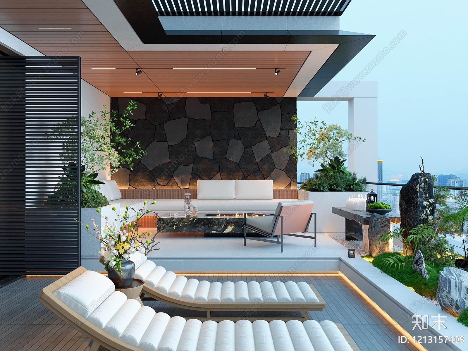 现代轻奢屋顶花园3D模型下载【ID:1213157408】