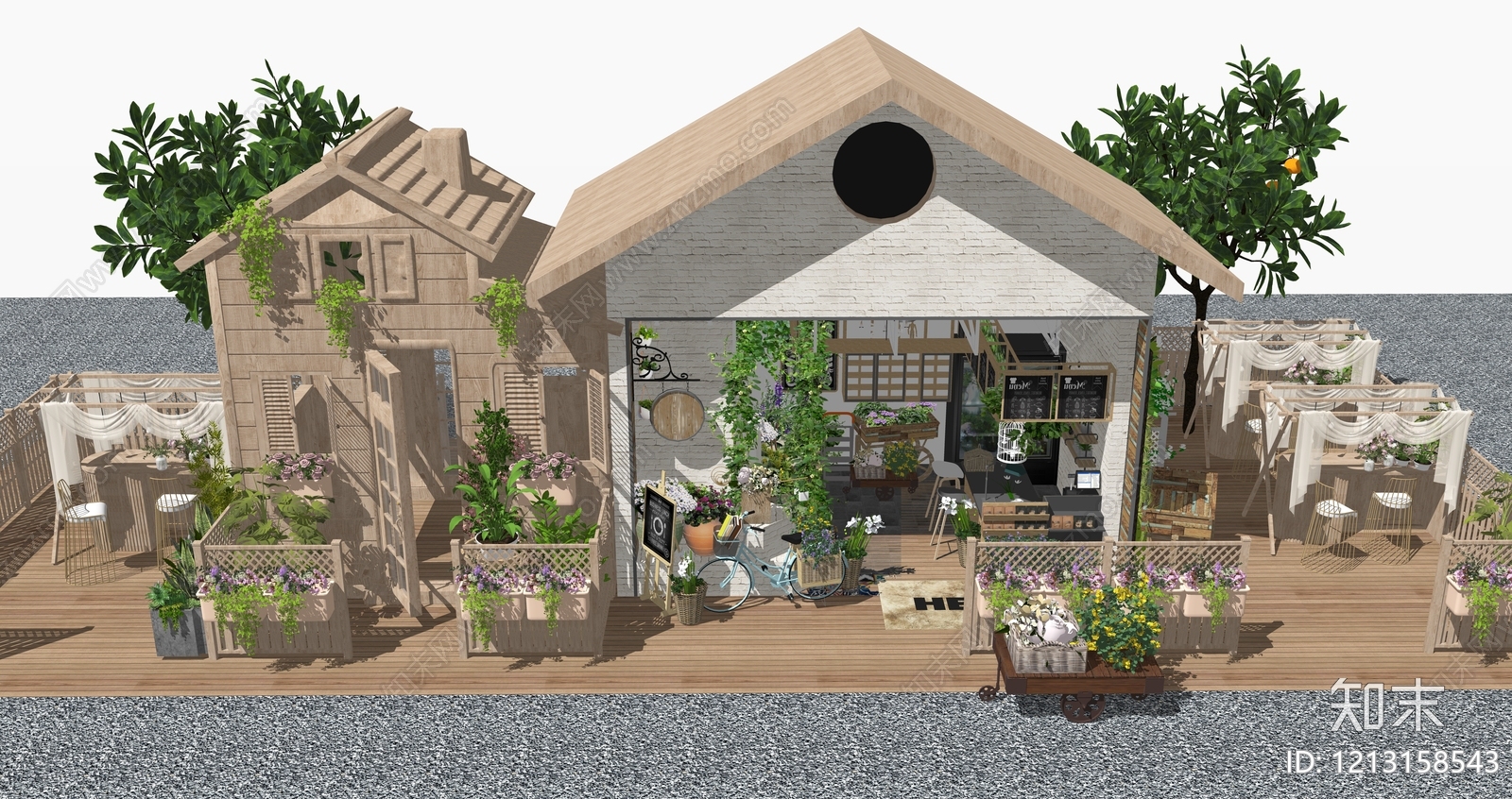 原木风花店SU模型下载【ID:1213158543】