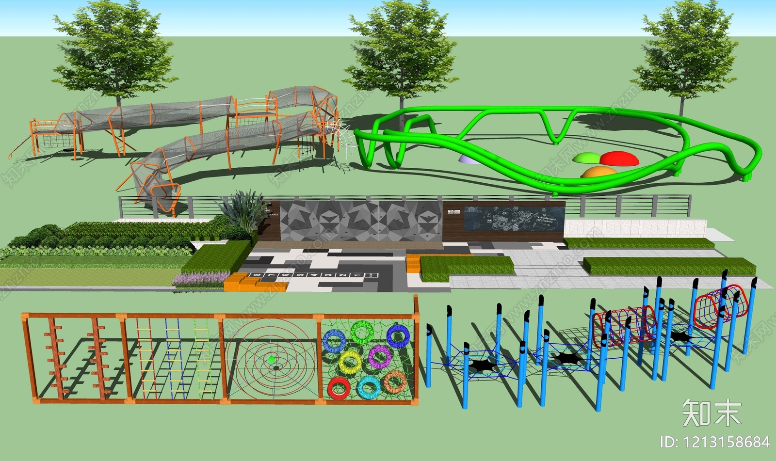 现代儿童活动景观游乐设施SU模型下载【ID:1213158684】