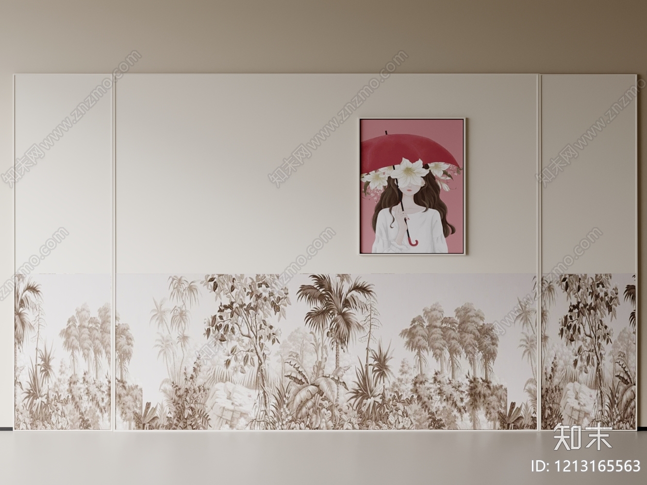 奶油风背景墙SU模型下载【ID:1213165563】
