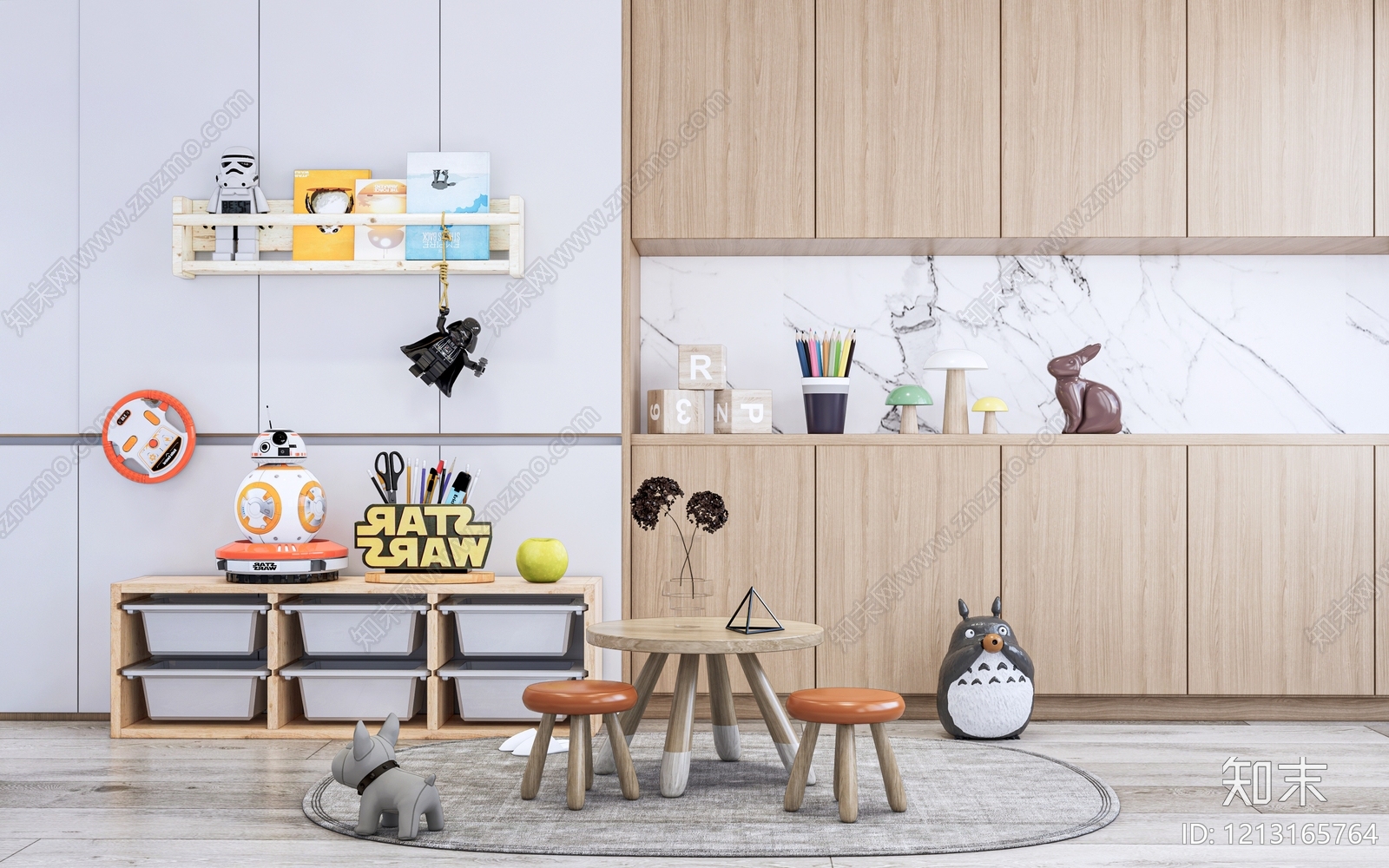 原木风儿童玩具房SU模型下载【ID:1213165764】