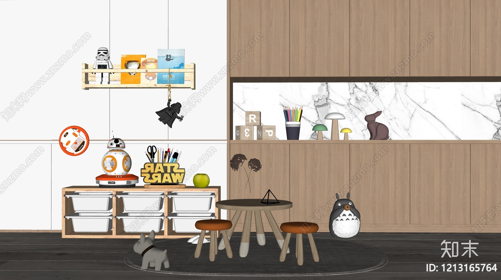 原木风儿童玩具房SU模型下载【ID:1213165764】