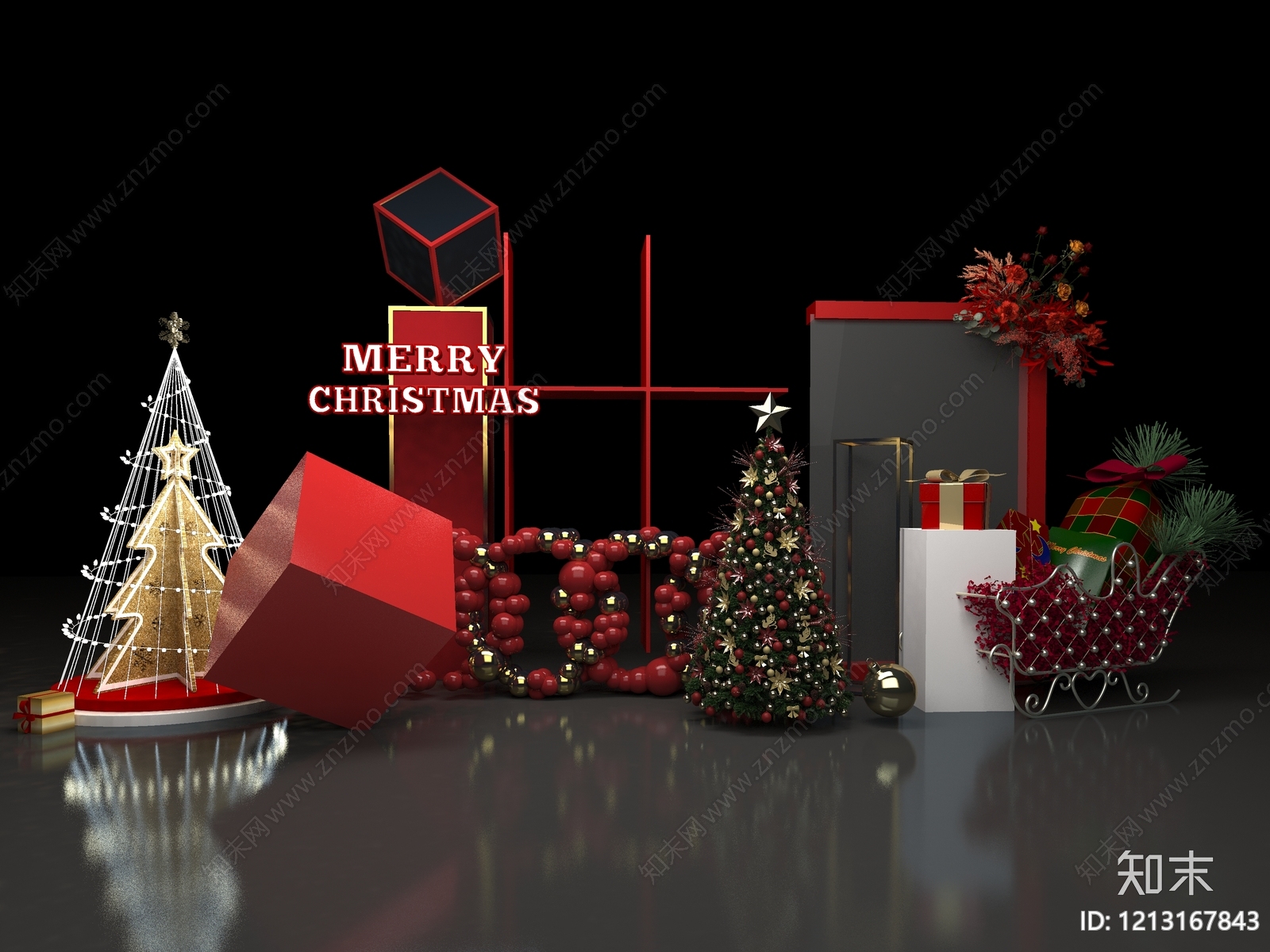 现代圣诞风圣诞美陈3D模型下载【ID:1213167843】
