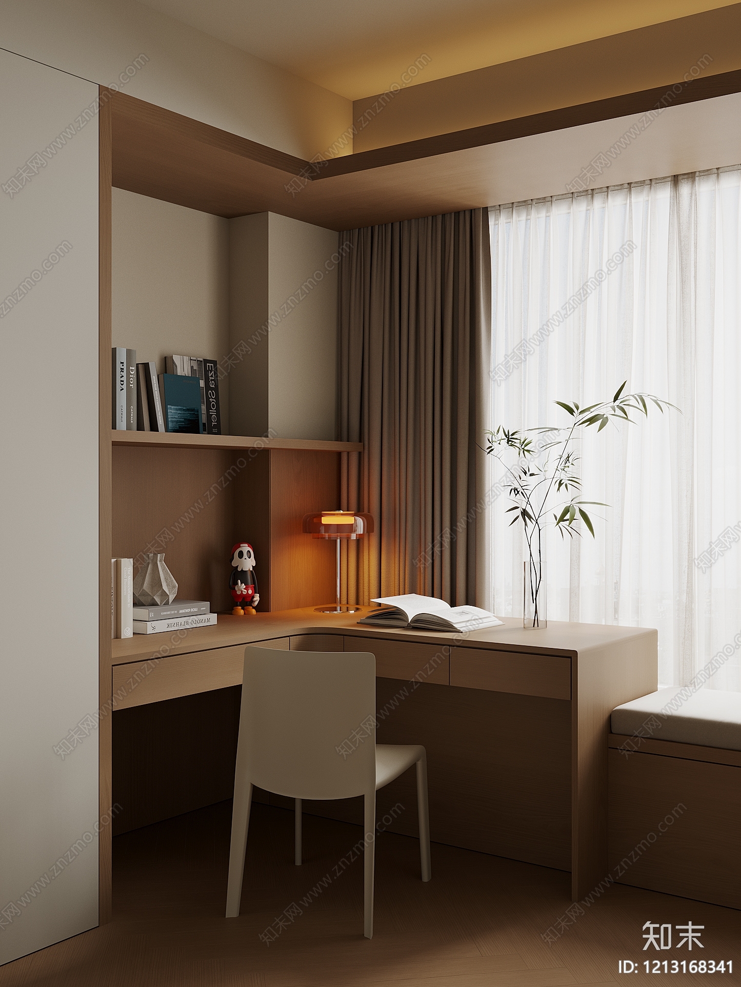 原木风飘窗柜3D模型下载【ID:1213168341】