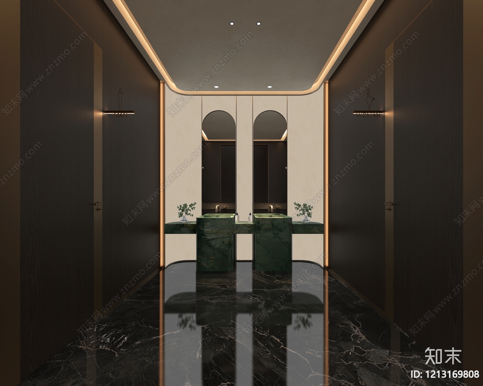 现代轻奢公共卫生间3D模型下载【ID:1213169808】