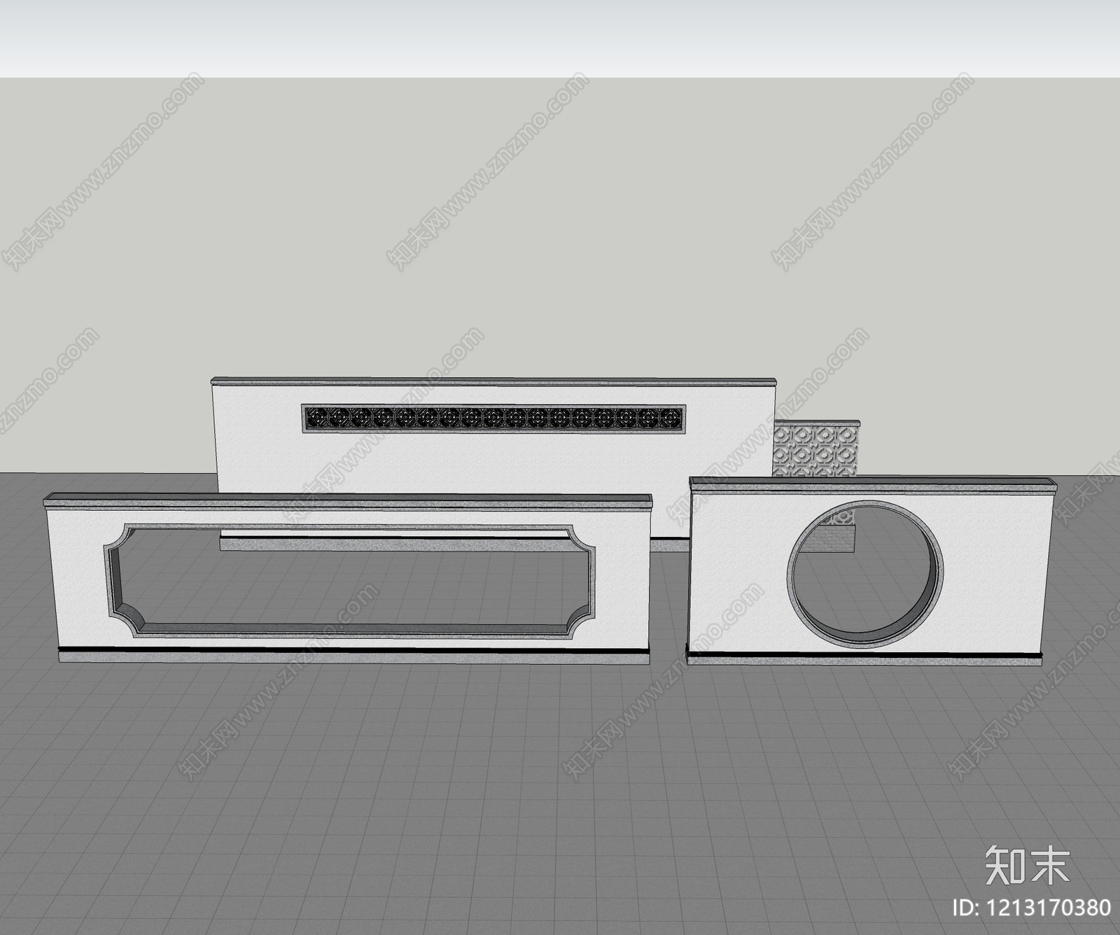 新中式景墙SU模型下载【ID:1213170380】