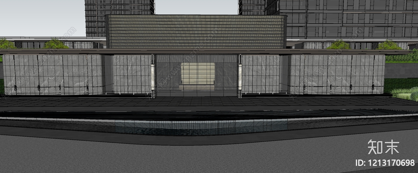 现代极简售楼处建筑SU模型下载【ID:1213170698】