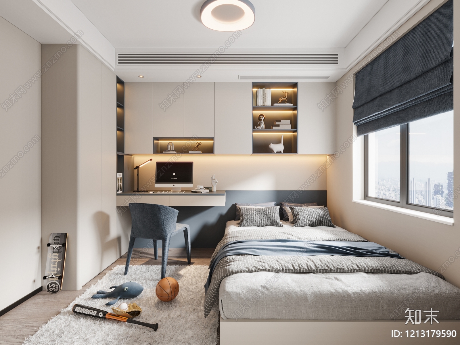 现代简约男孩房3D模型下载【ID:1213179590】