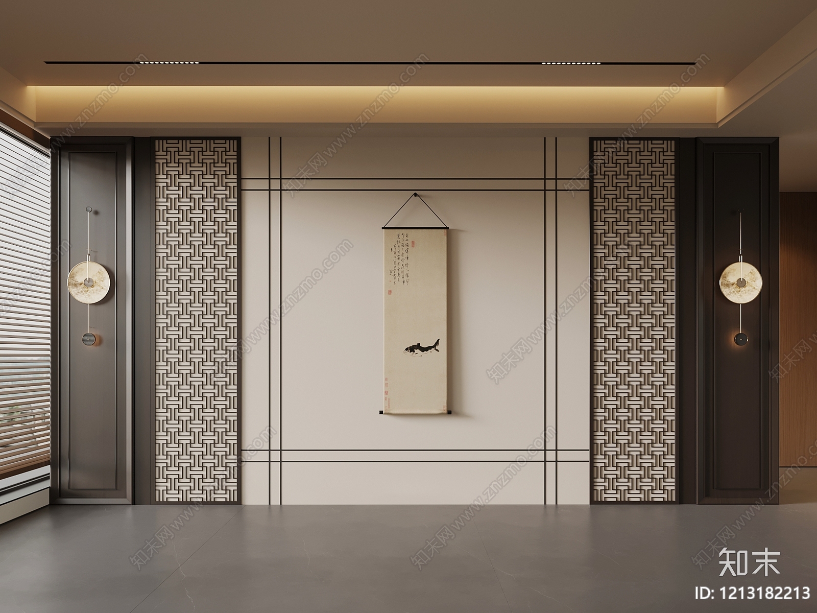 新中式电视背景墙3D模型下载【ID:1213182213】