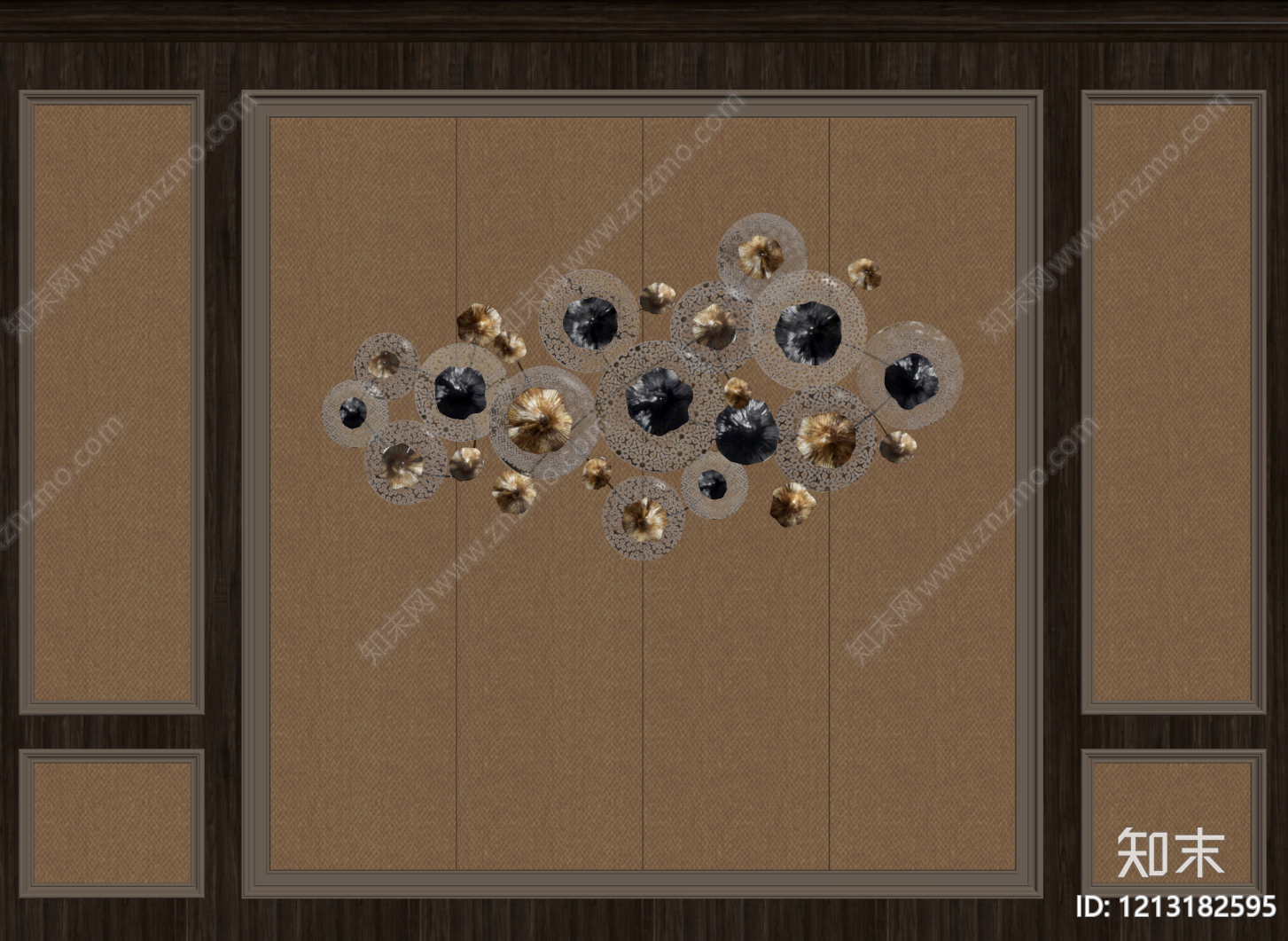 新中式背景墙SU模型下载【ID:1213182595】