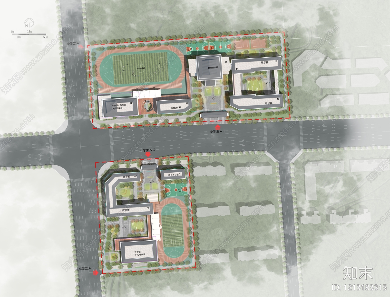 新中式学校建筑施工图下载【ID:1213183315】