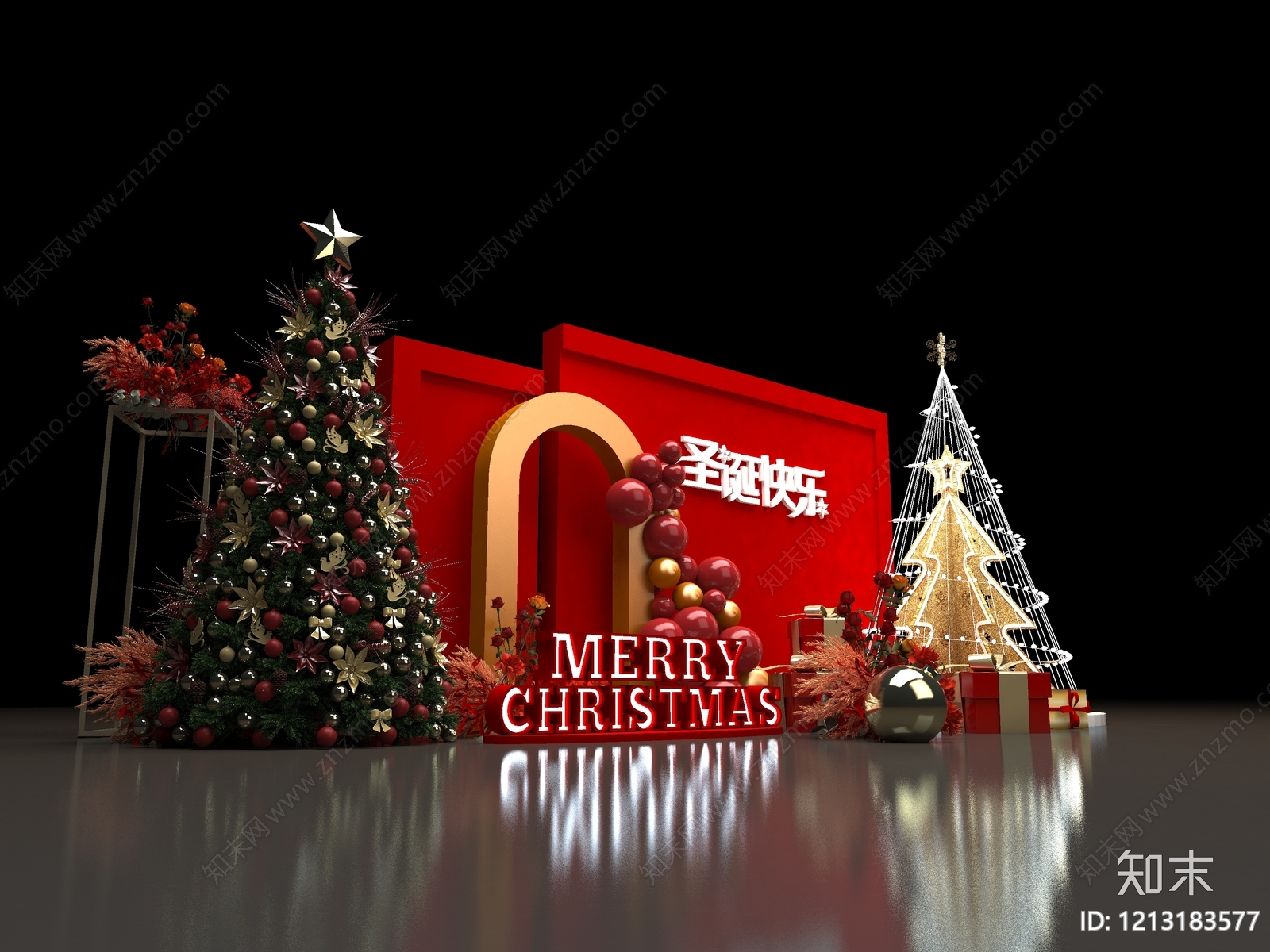 现代圣诞风圣诞美陈3D模型下载【ID:1213183577】
