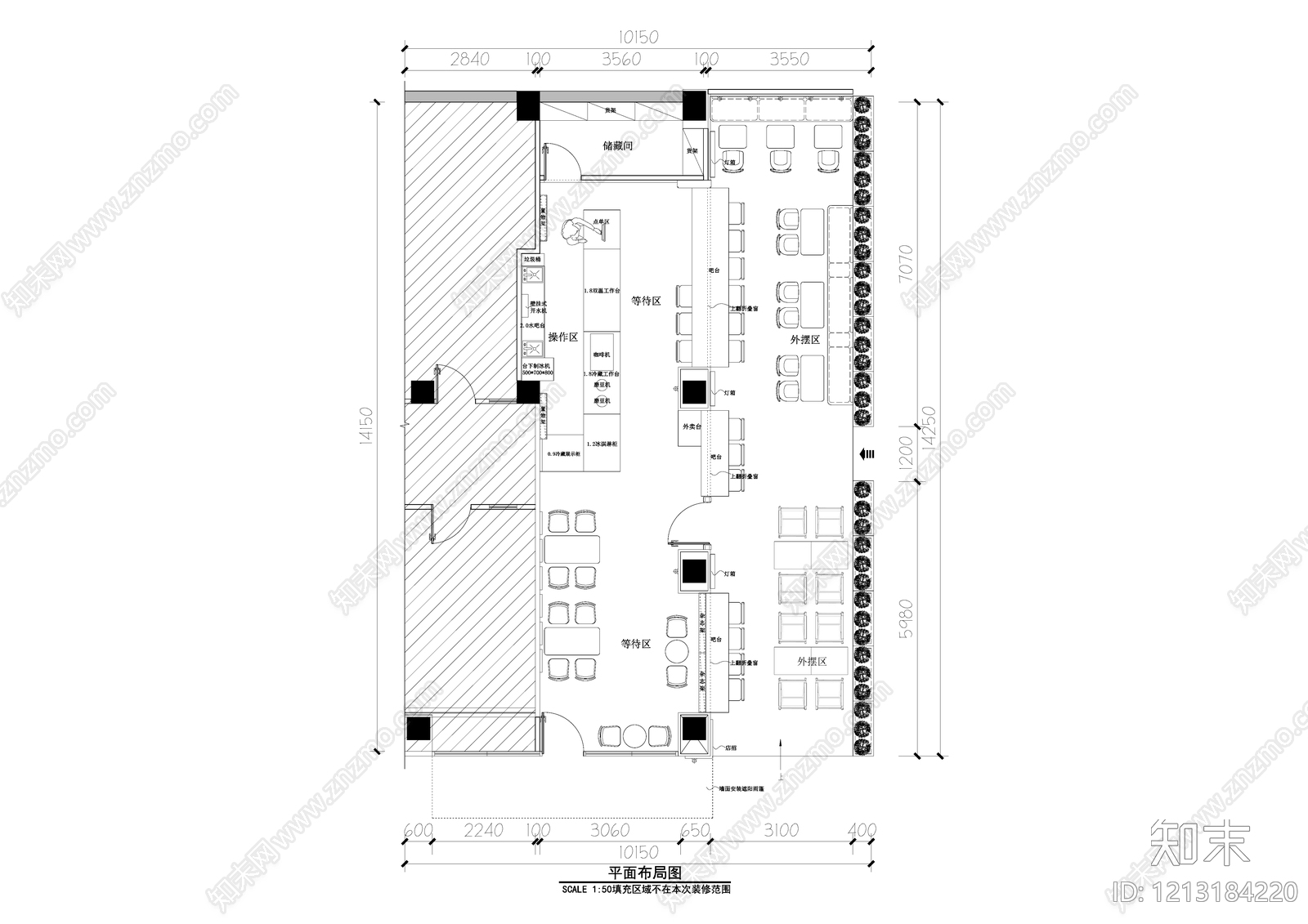 现代奶茶店cad施工图下载【ID:1213184220】