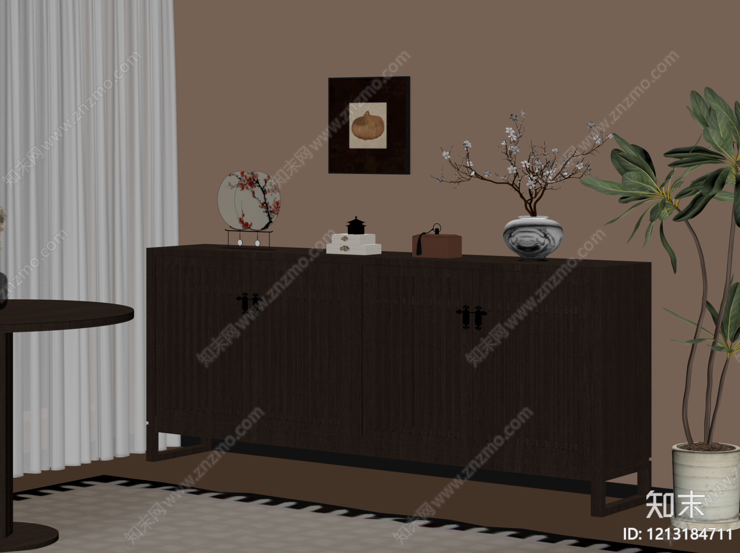 新中式玄关柜SU模型下载【ID:1213184711】