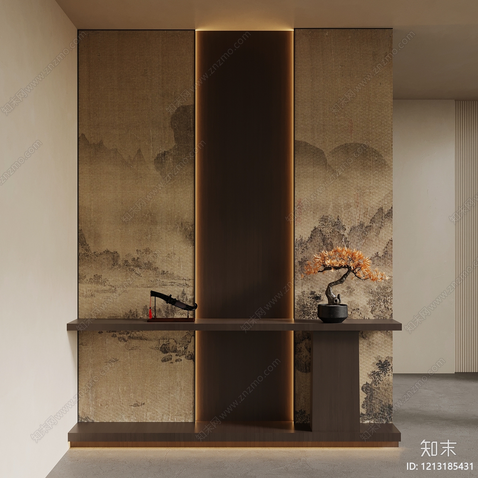 新中式玄关3D模型下载【ID:1213185431】