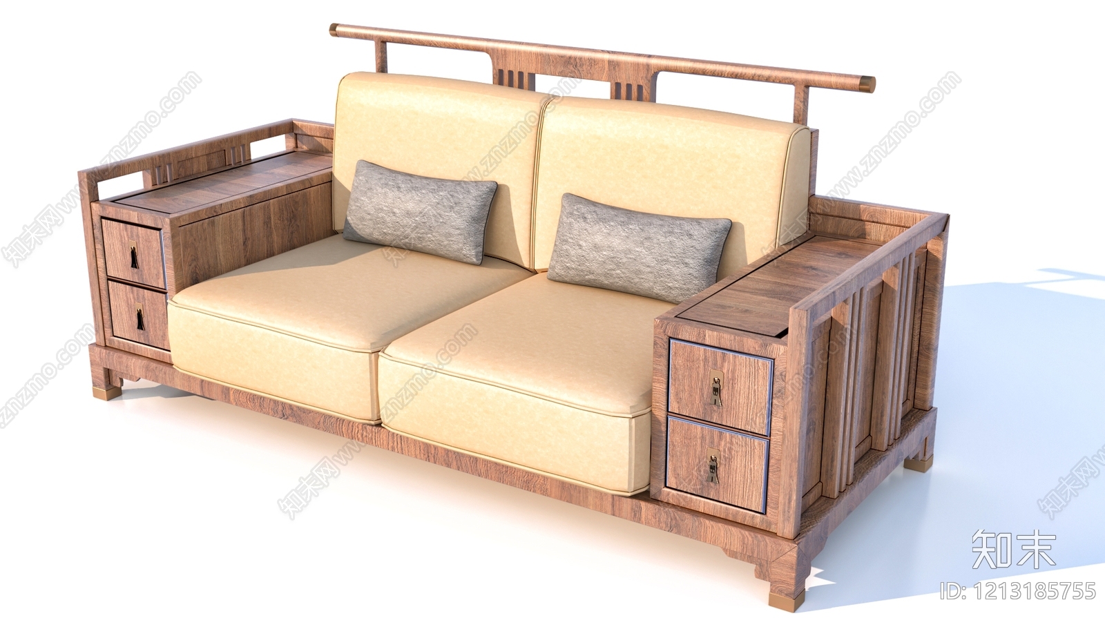 新中式三人沙发3D模型下载【ID:1213185755】