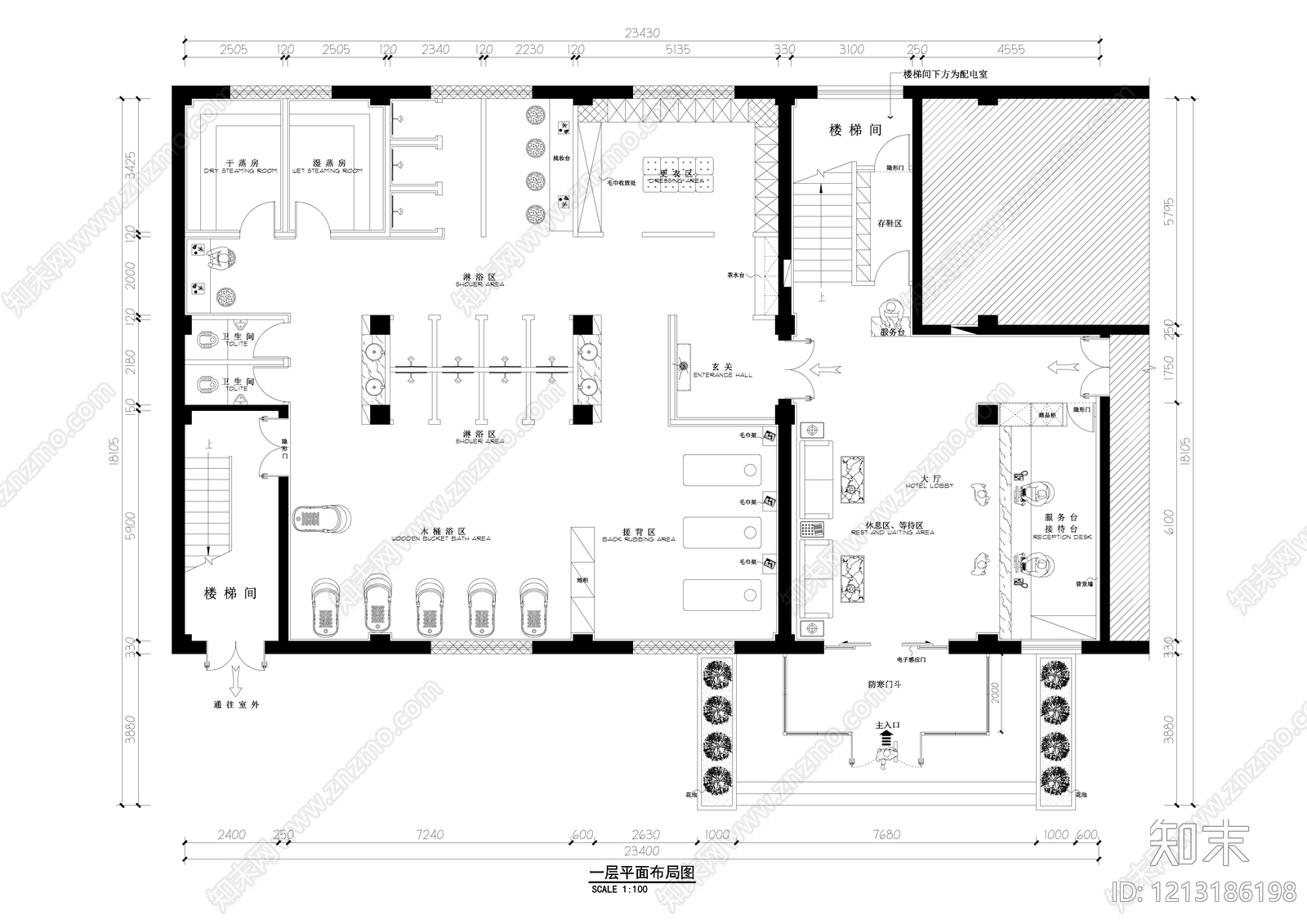 现代洗浴中心施工图下载【ID:1213186198】