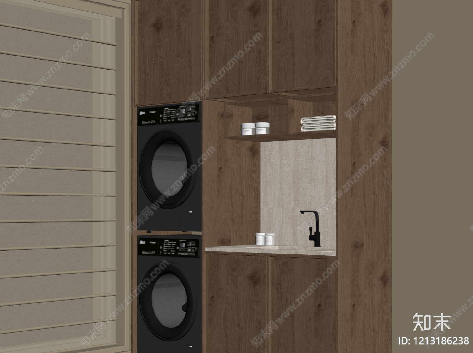 原木风洗衣机柜SU模型下载【ID:1213186238】