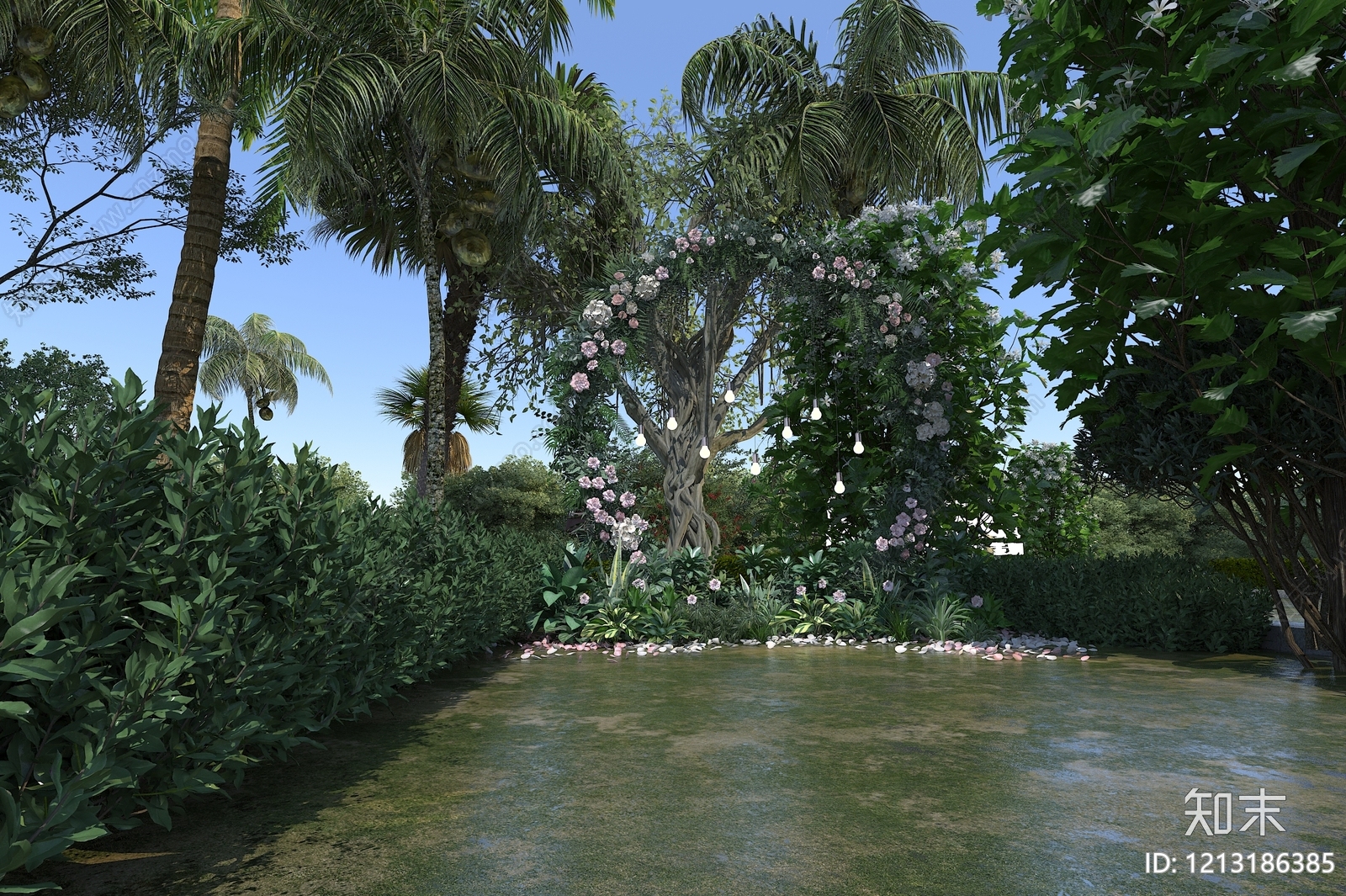 热带花园风休憩花园3D模型下载【ID:1213186385】