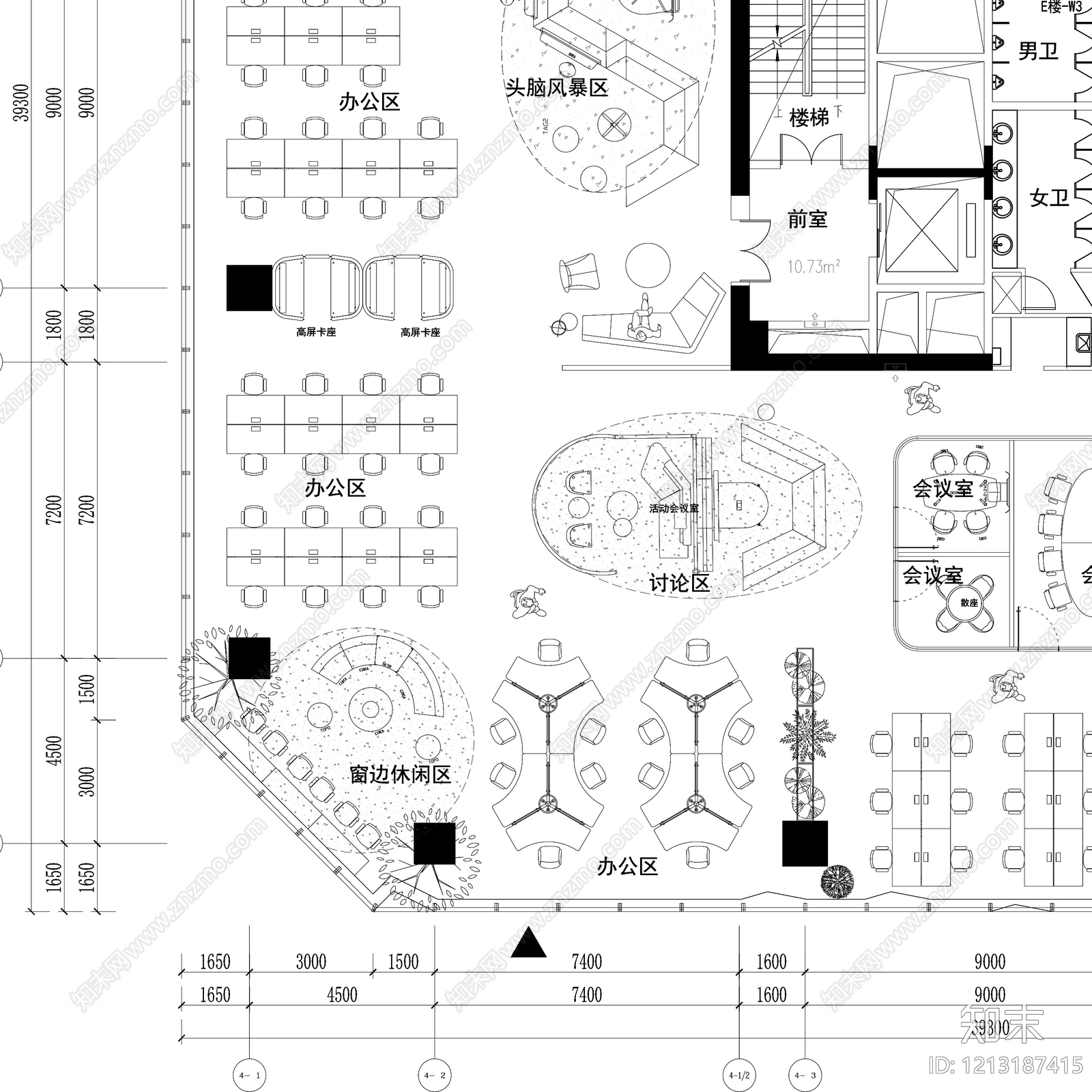 现代整体办公空间cad施工图下载【ID:1213187415】