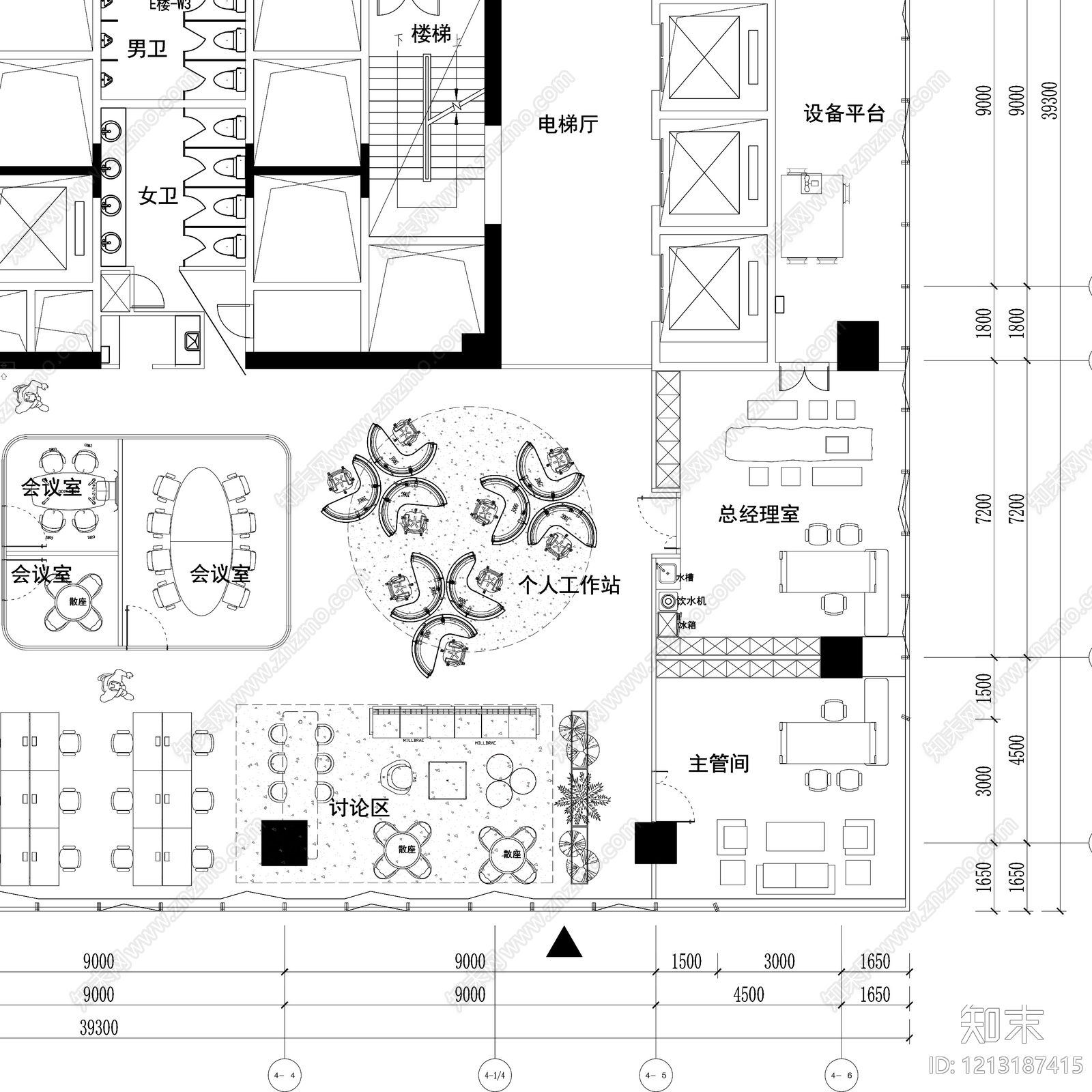 现代整体办公空间cad施工图下载【ID:1213187415】