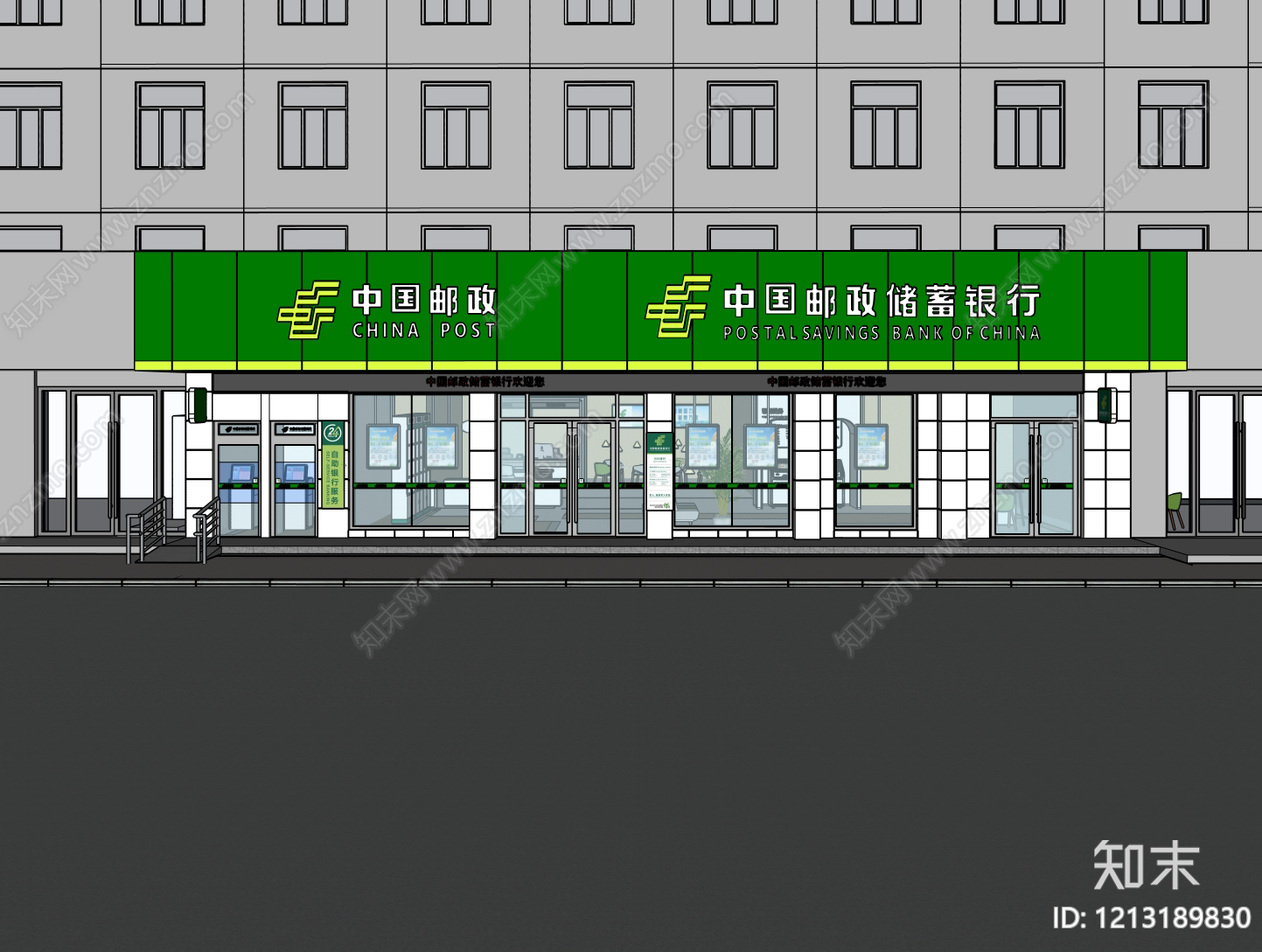 现代简约银行建筑SU模型下载【ID:1213189830】