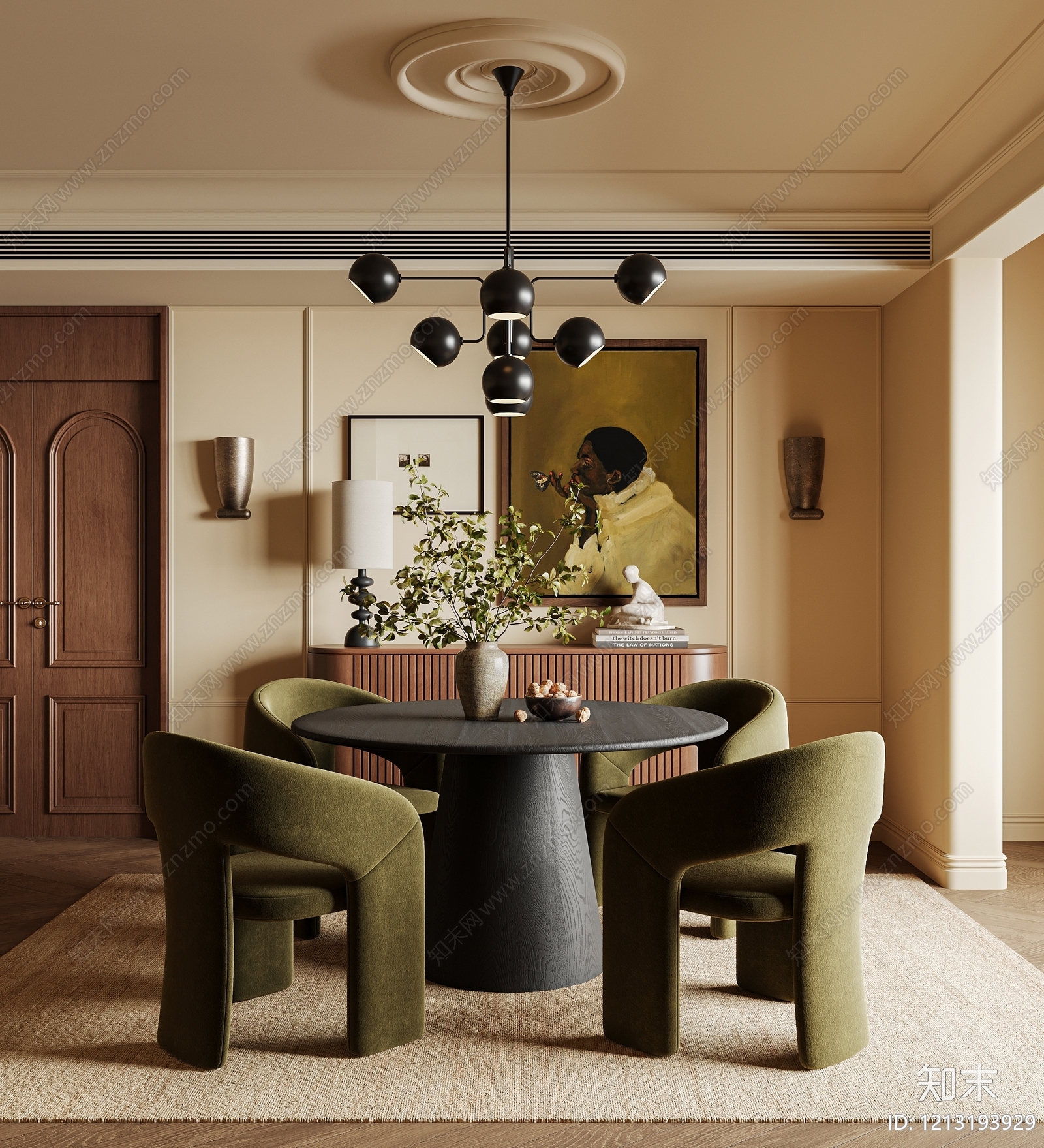 中古风家居餐厅SU模型下载【ID:1213193929】_知末su模型网