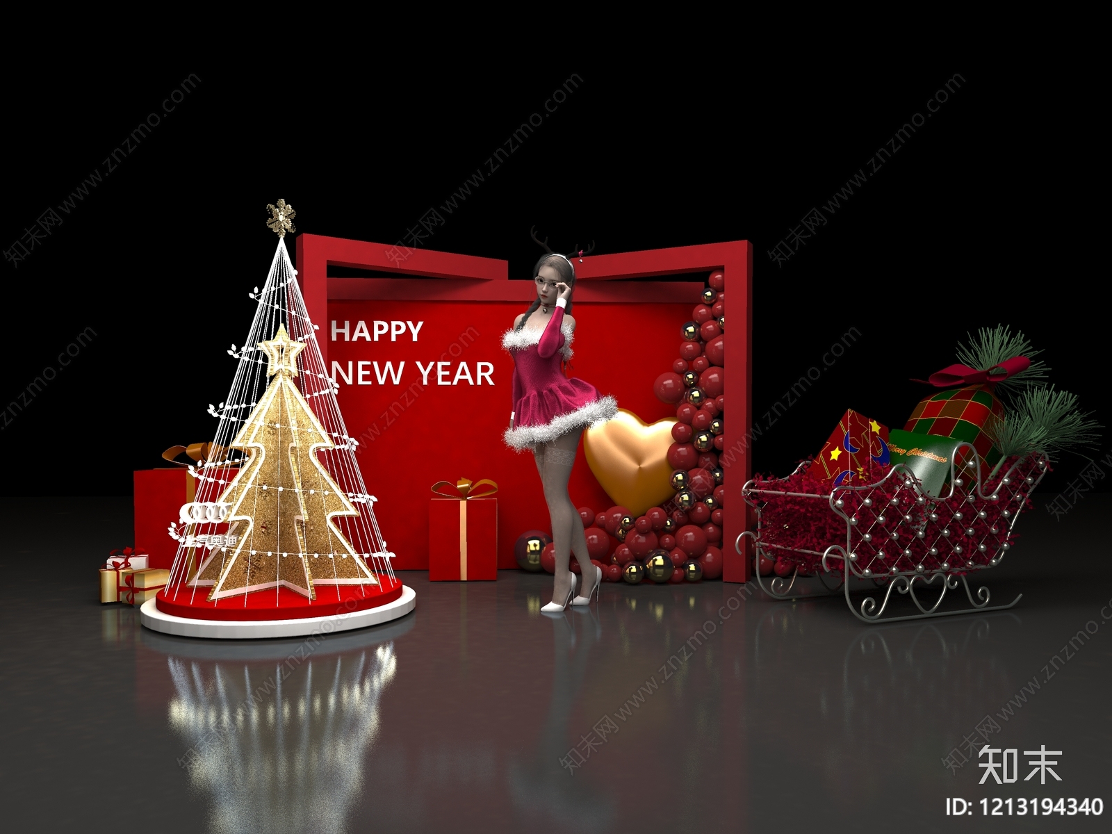 节日主题装置风圣诞美陈3D模型下载【ID:1213194340】