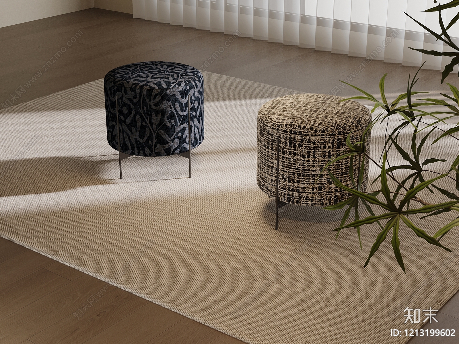 现代简约沙发凳3D模型下载【ID:1213199602】