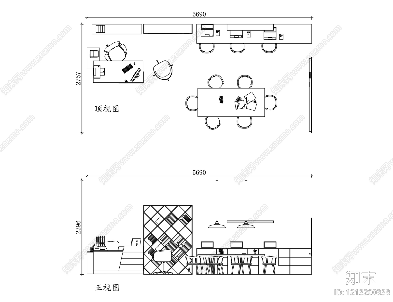 现代开放办公室cad施工图下载【ID:1213200338】