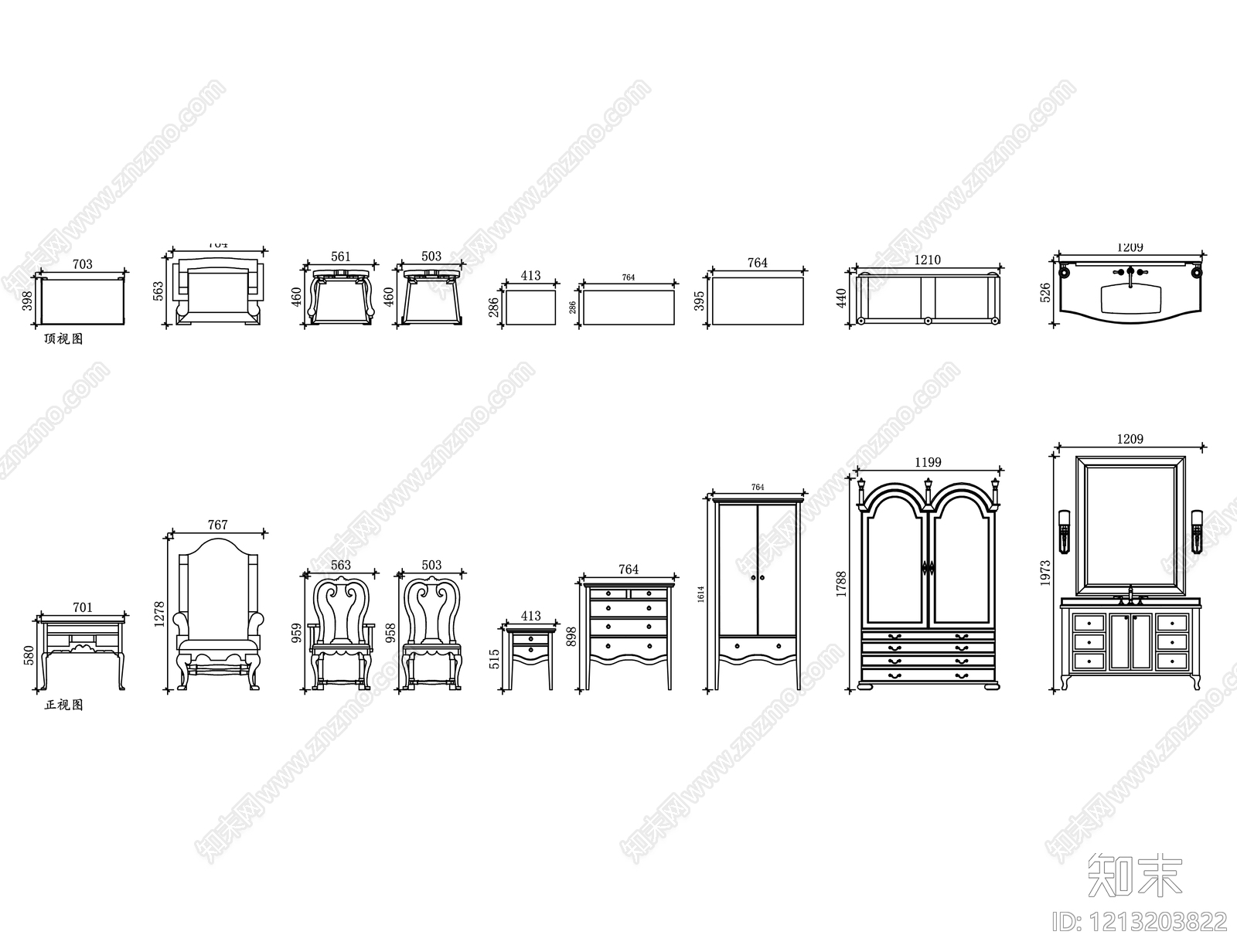 欧式家具图库施工图下载【ID:1213203822】