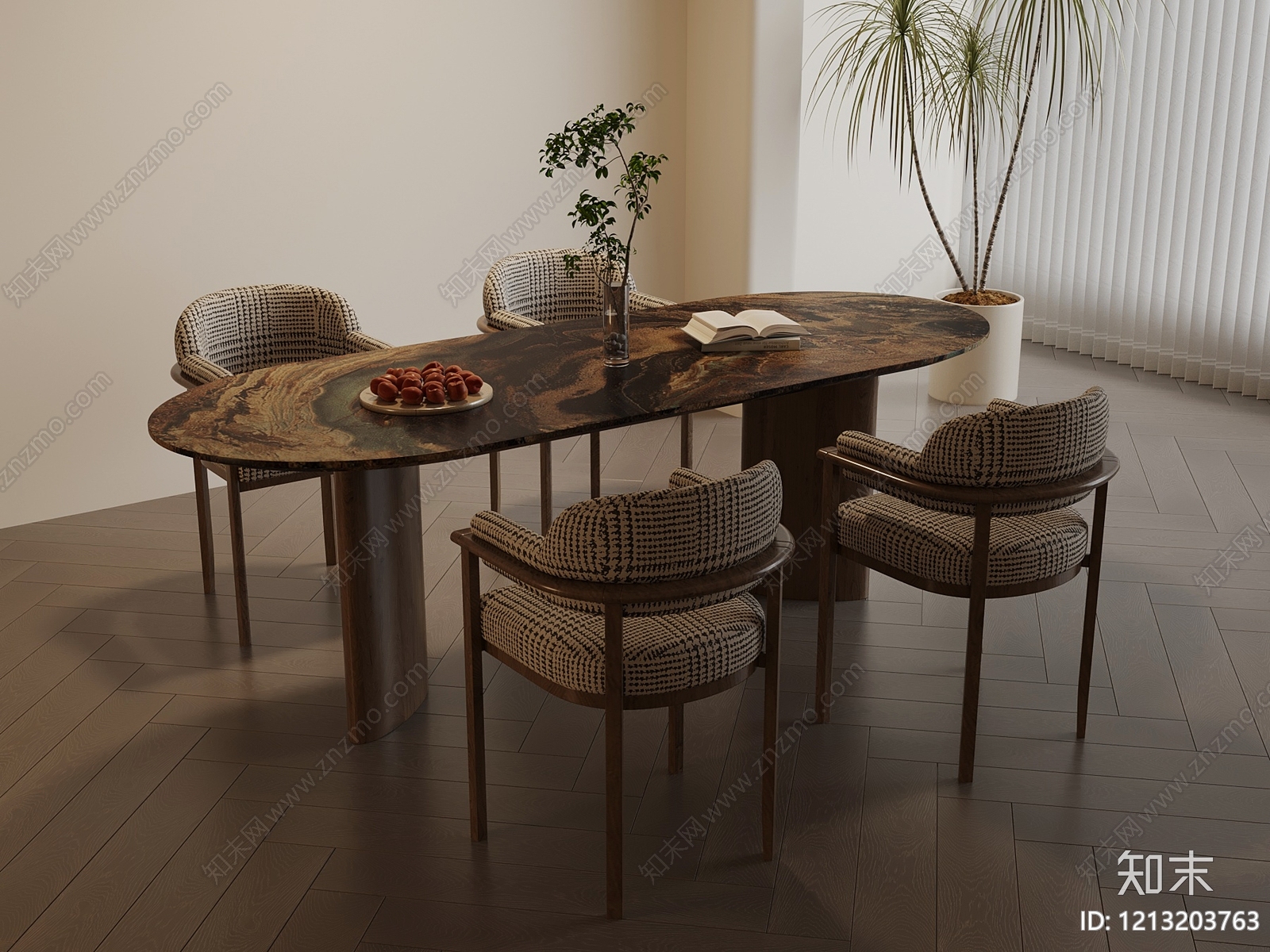 现代简约餐桌椅SU模型下载【ID:1213203763】
