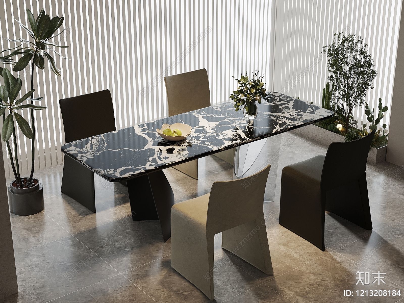 现代极简餐桌椅3D模型下载【ID:1213208184】