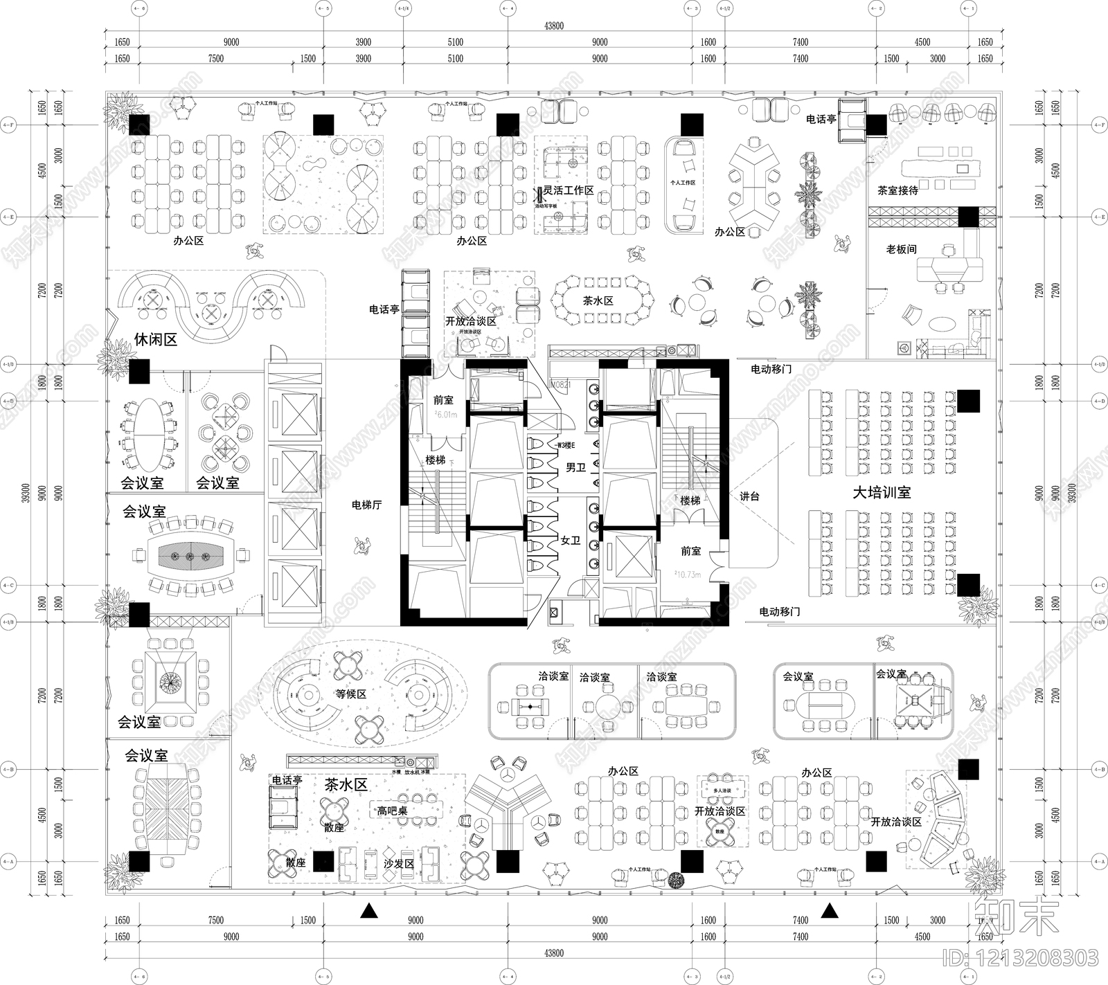 轻奢开放办公室施工图下载【ID:1213208303】