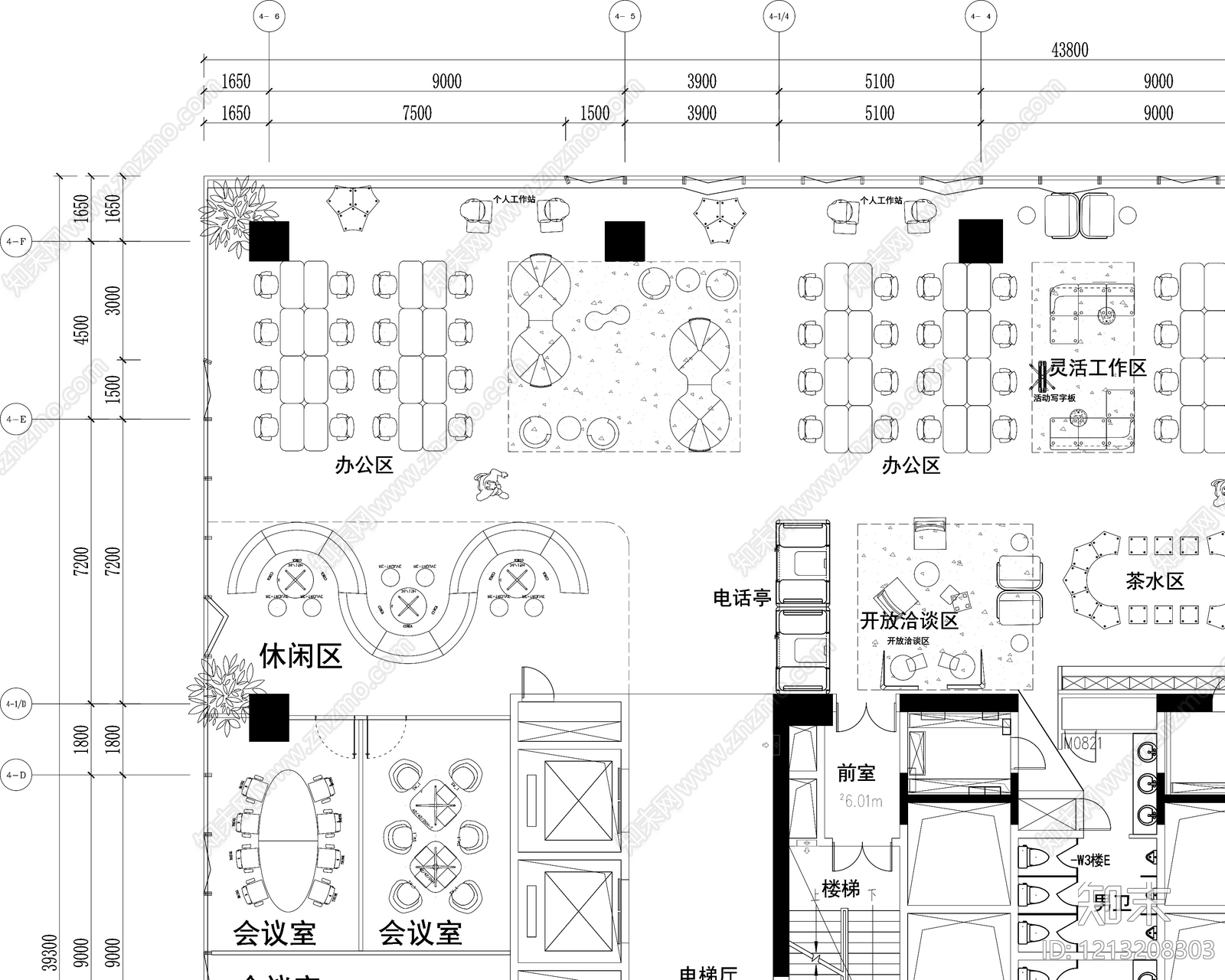 轻奢开放办公室cad施工图下载【ID:1213208303】
