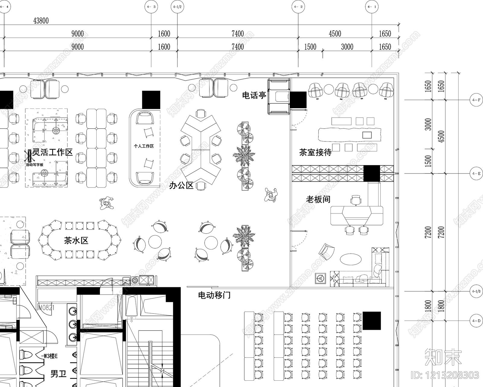 轻奢开放办公室cad施工图下载【ID:1213208303】