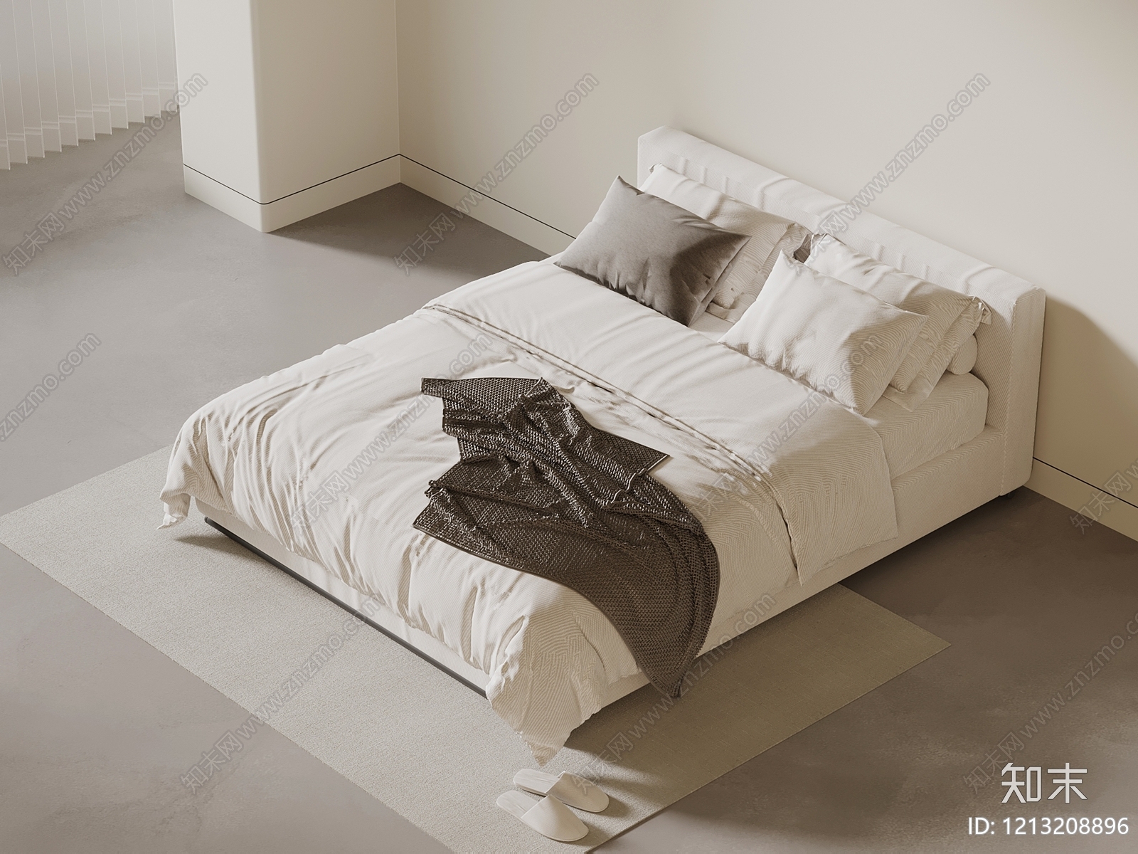 极简双人床3D模型下载【ID:1213208896】