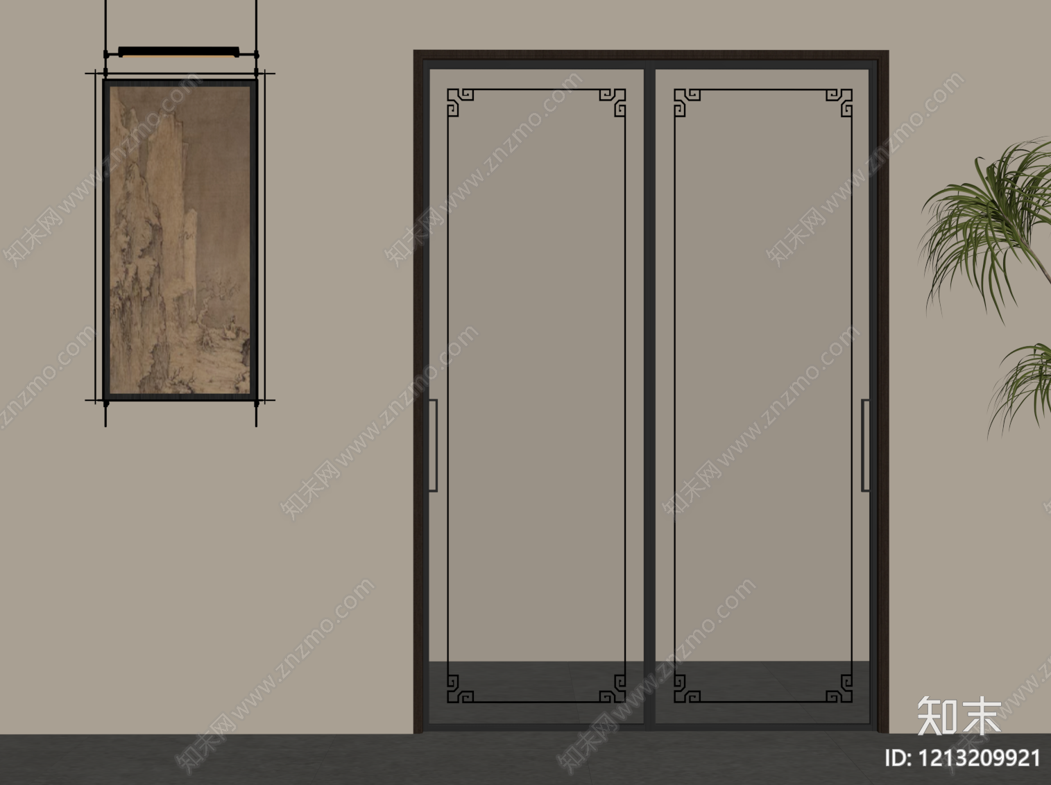 新中式双开门SU模型下载【ID:1213209921】
