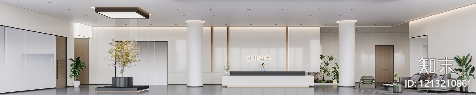 极简办公大厅3D模型下载【ID:1213210861】
