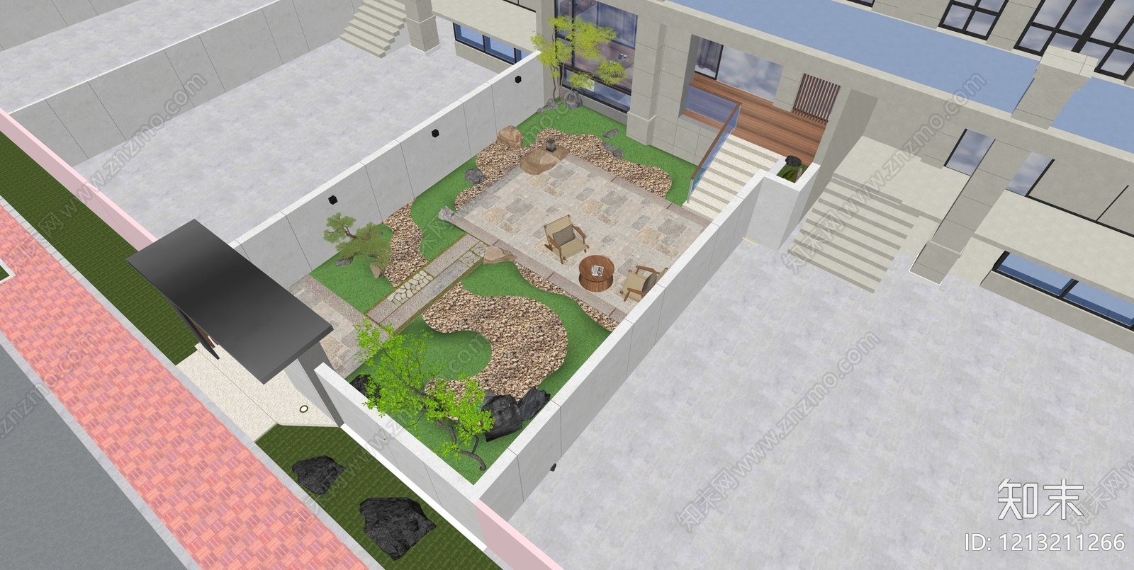 现代别墅庭院SU模型下载【ID:1213211266】