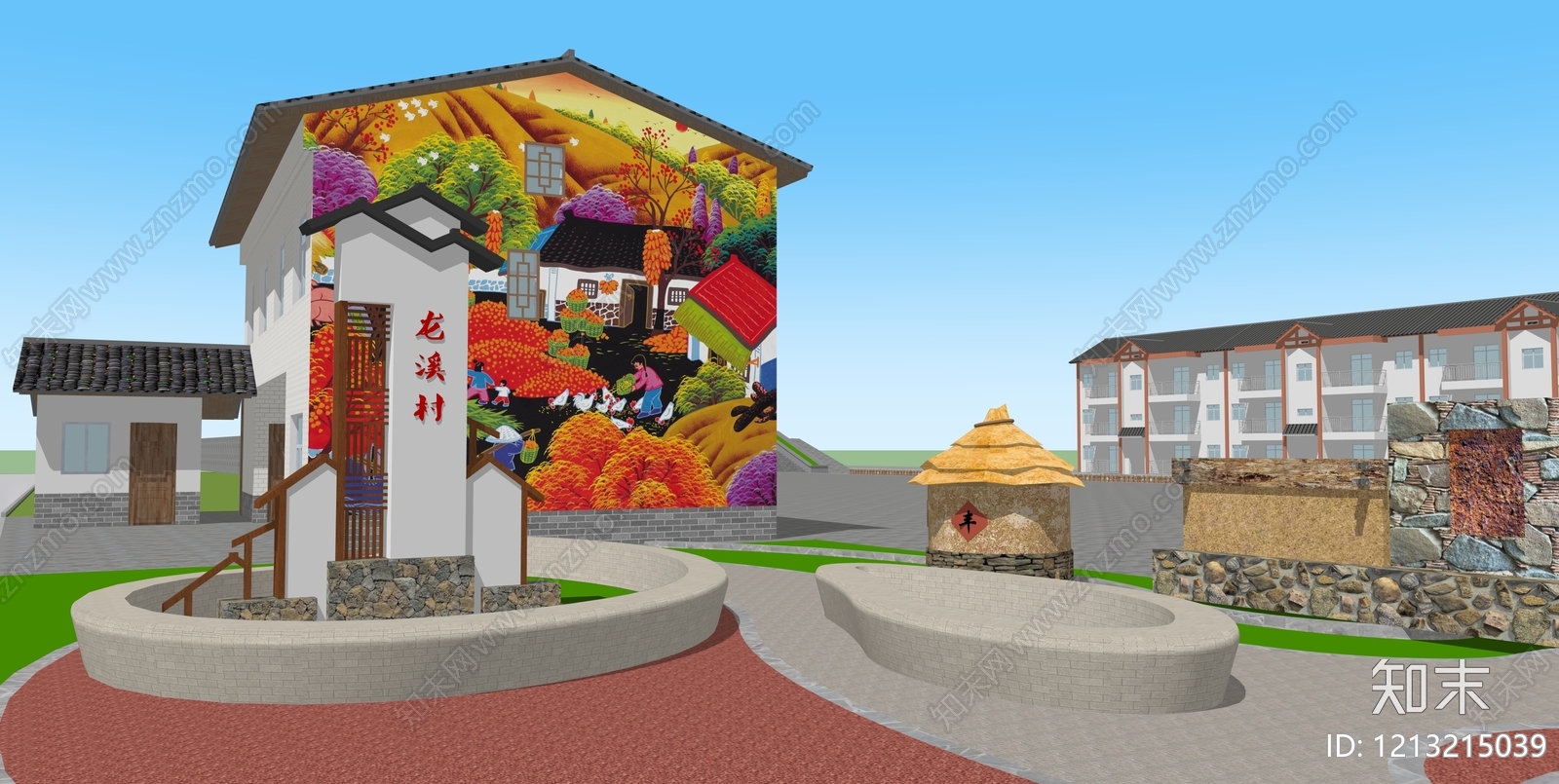 新中式景观乡村公园SU模型下载【ID:1213215039】
