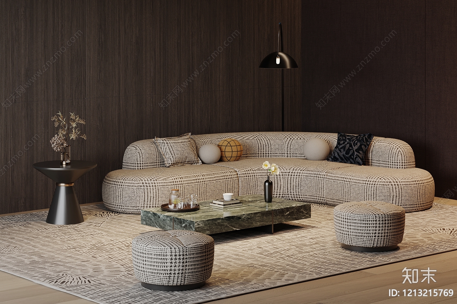 现代简约多人沙发3D模型下载【ID:1213215769】
