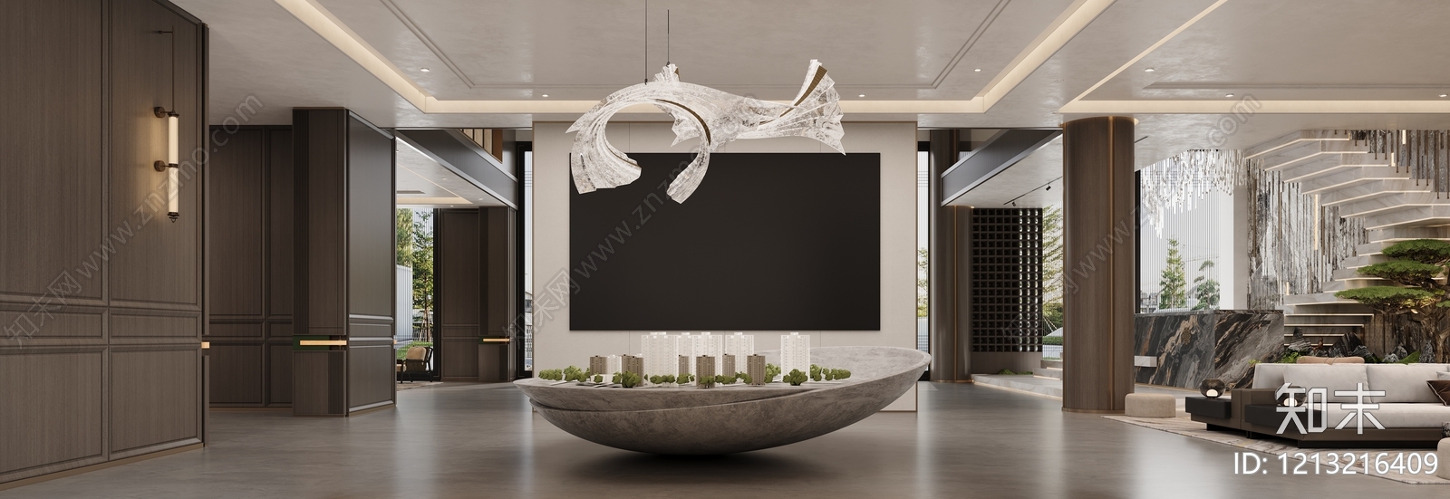 新中式售楼处3D模型下载【ID:1213216409】