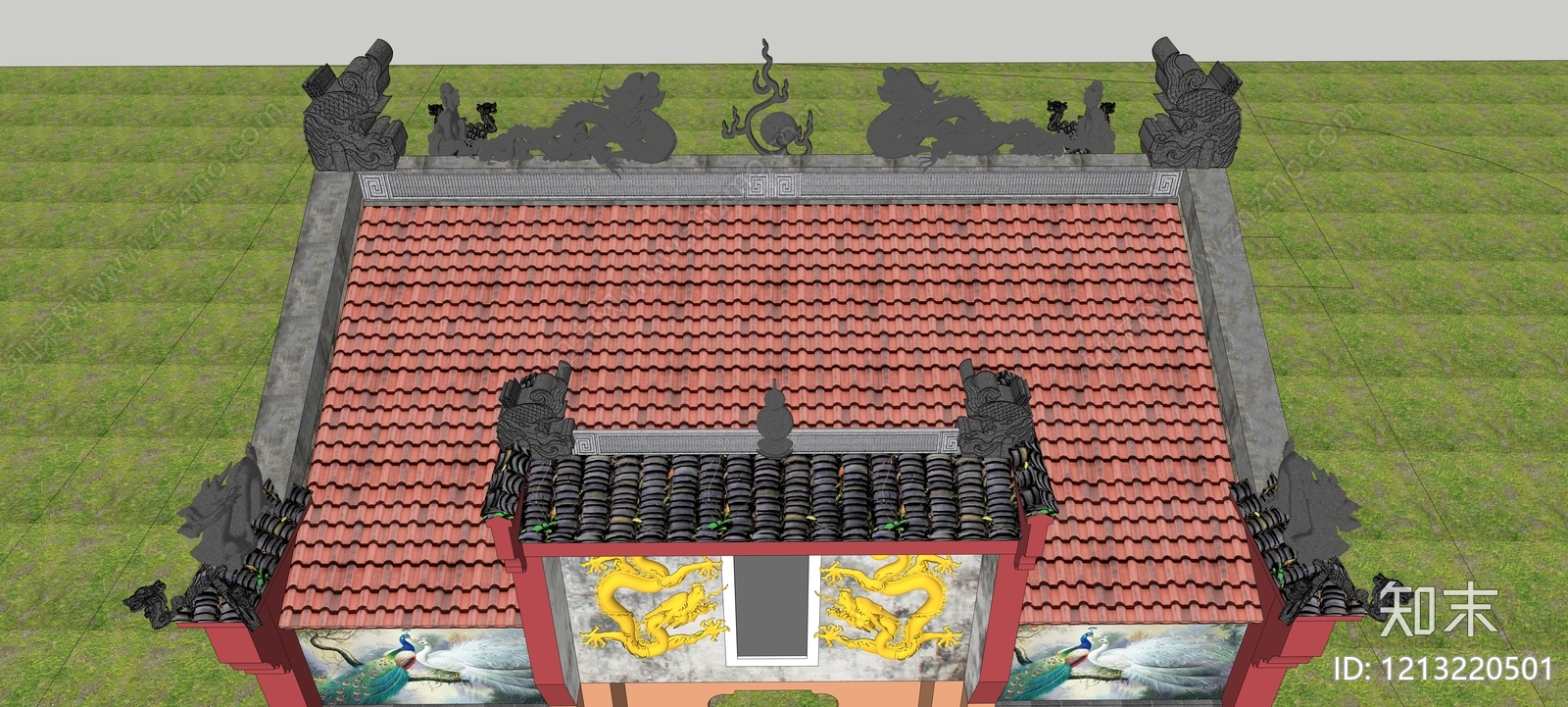 新中式寺庙建筑SU模型下载【ID:1213220501】