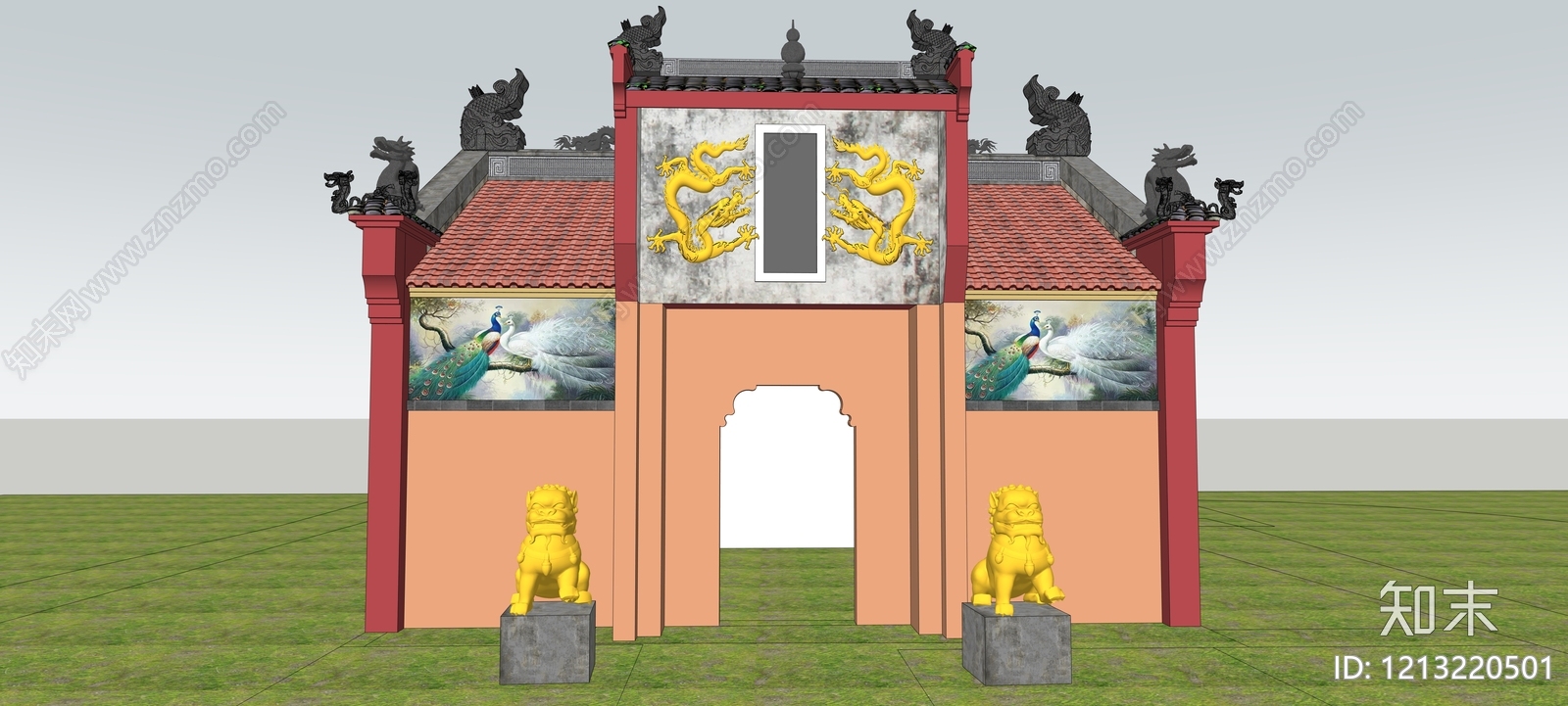 新中式寺庙建筑SU模型下载【ID:1213220501】