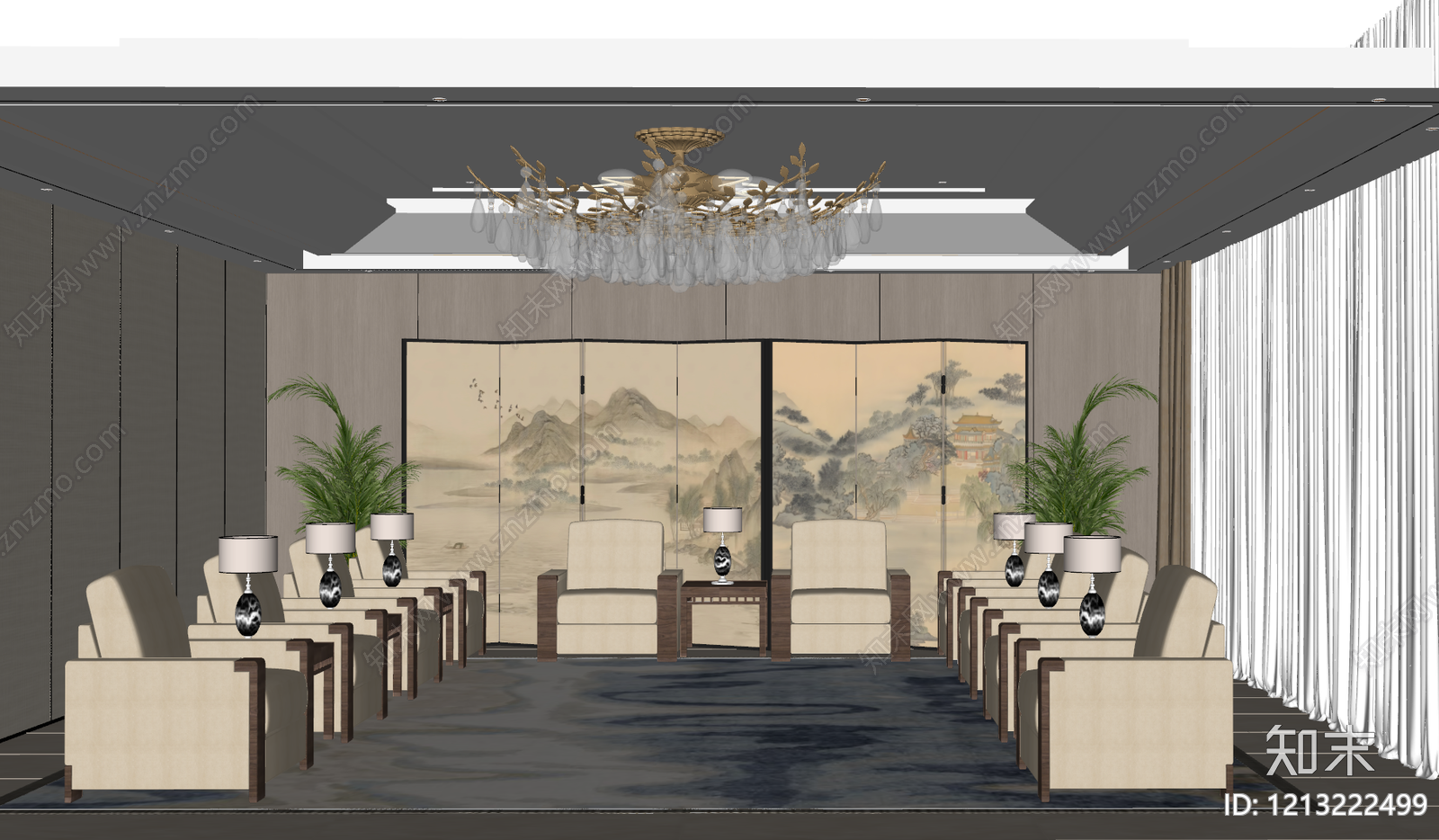 新中式接待室SU模型下载【ID:1213222499】