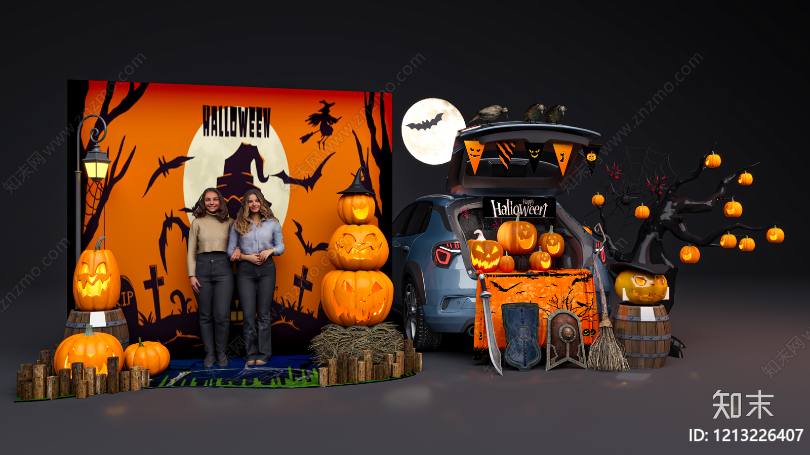 万圣节主题风格汽车展台SU模型下载【ID:1213226407】
