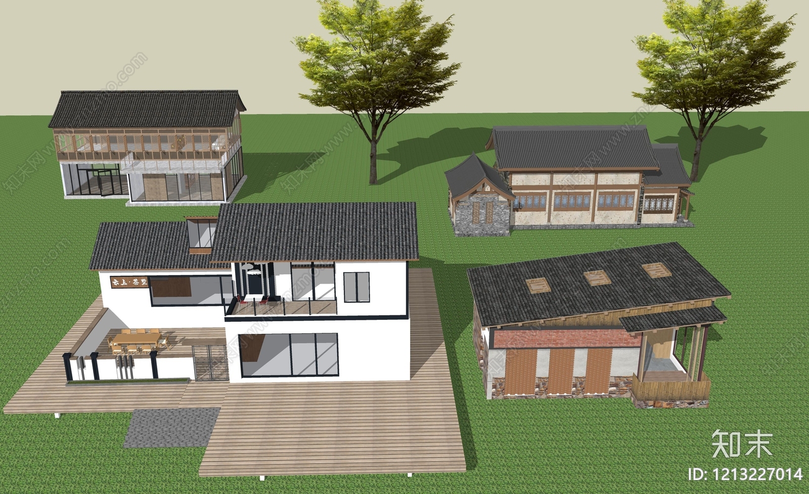 新中式民宿建筑SU模型下载【ID:1213227014】