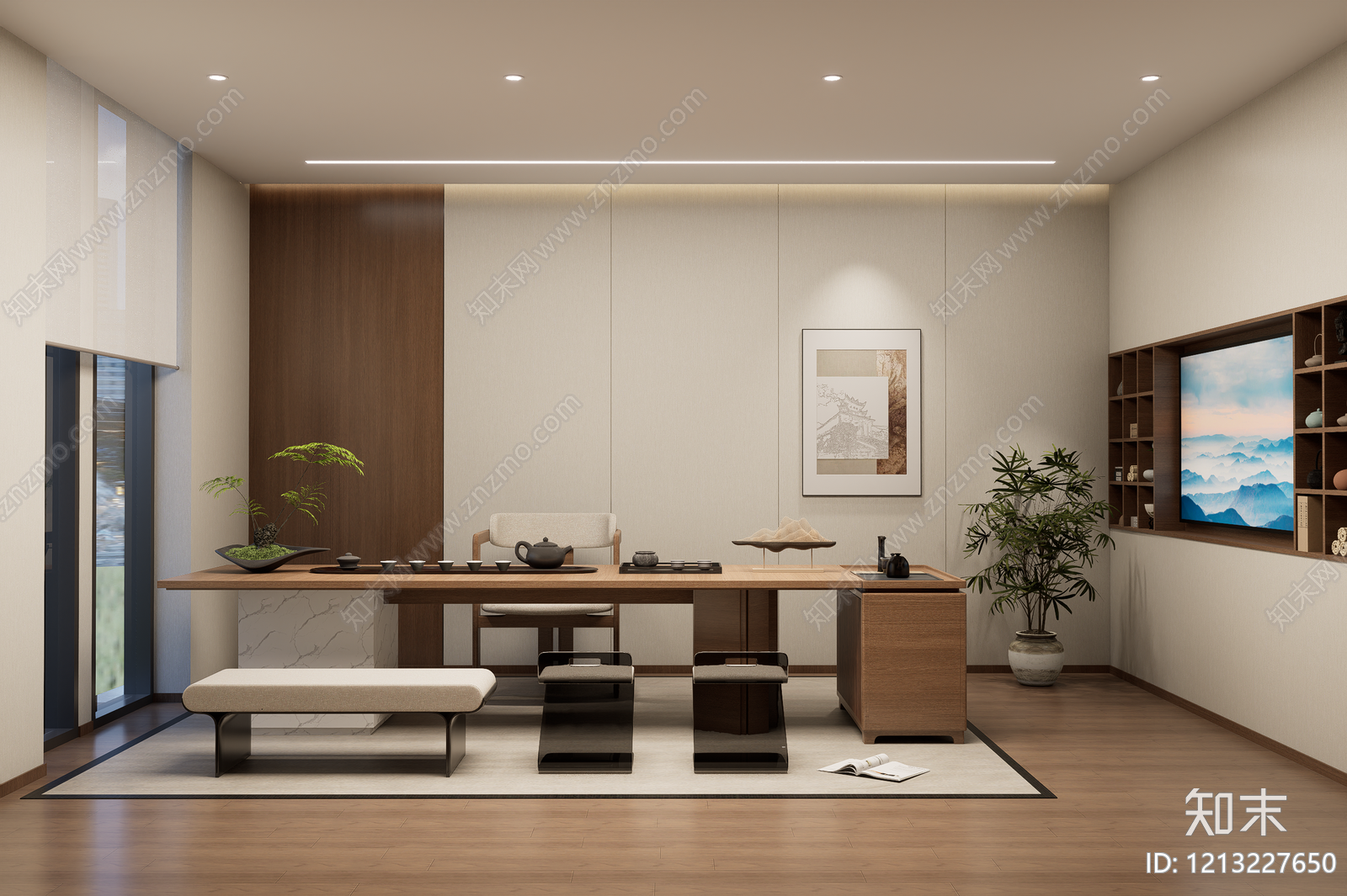 新中式茶室SU模型下载【ID:1213227650】