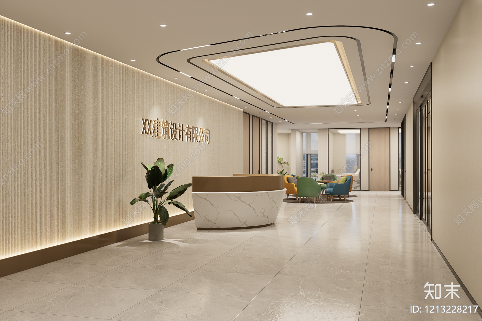 现代办公大堂SU模型下载【ID:1213228217】